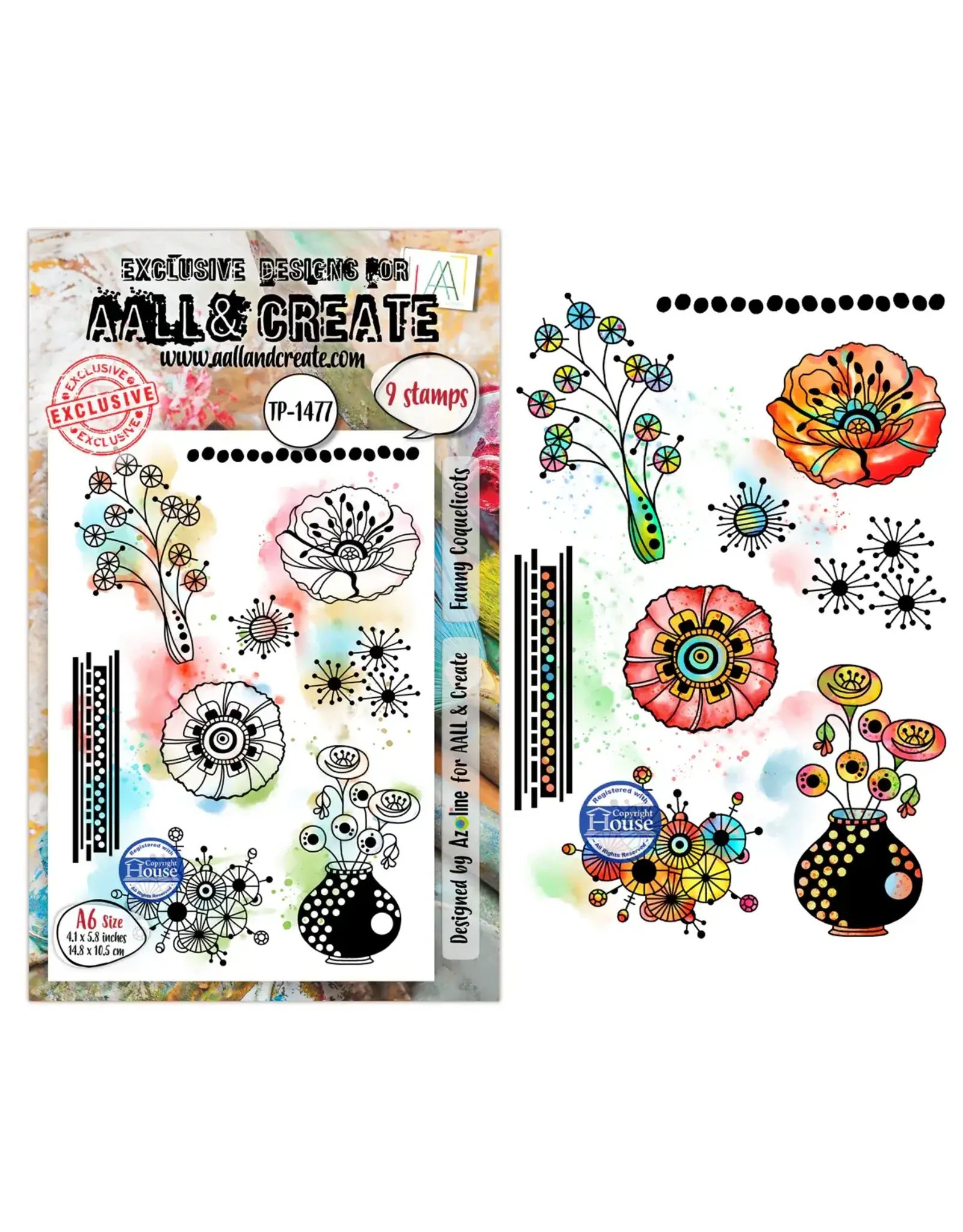 AALL & CREATE AALL & CREATE AZ LINE #1477 FUNNY COQUELICOTS A6 CLEAR STAMP SET