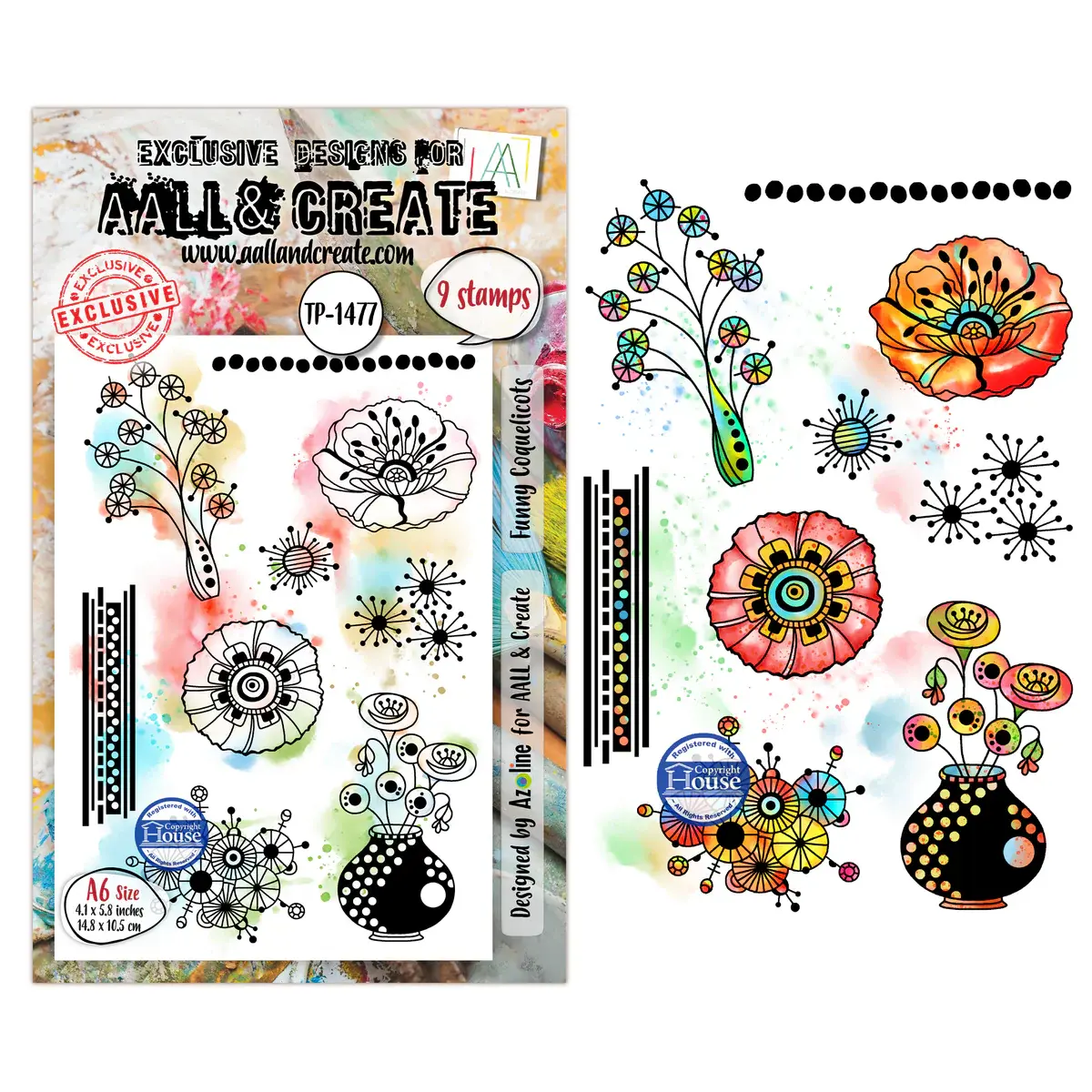 AALL & CREATE AALL & CREATE AZ LINE #1477 FUNNY COQUELICOTS A6 CLEAR STAMP SET