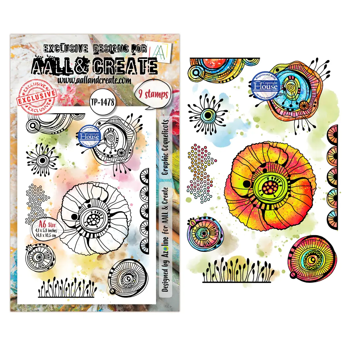 AALL & CREATE AALL & CREATE AZ LINE #1478 GRAPHIC COQUELICOTS A6 CLEAR STAMP SET
