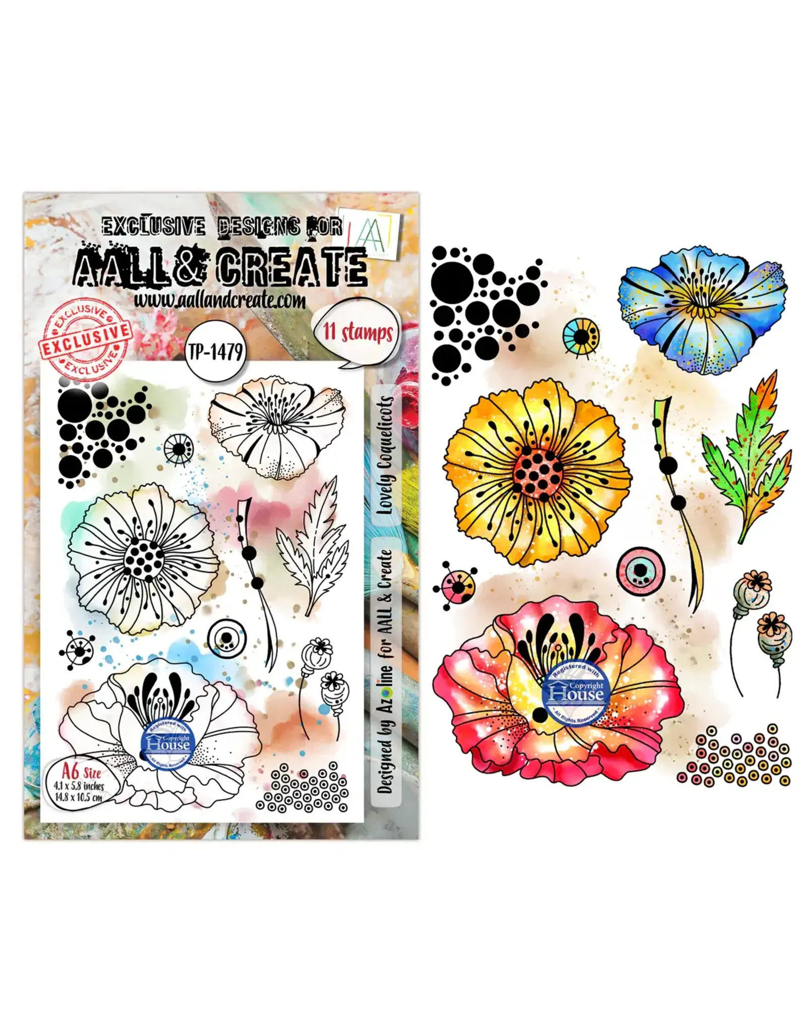 AALL & CREATE AALL & CREATE AZ LINE #1479 LOVELY COQUELICOTS A6 CLEAR STAMP SET