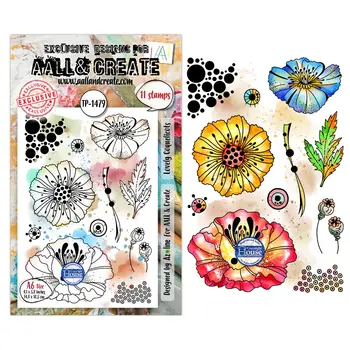 AALL & CREATE AALL & CREATE AZ LINE #1479 LOVELY COQUELICOTS A6 CLEAR STAMP SET