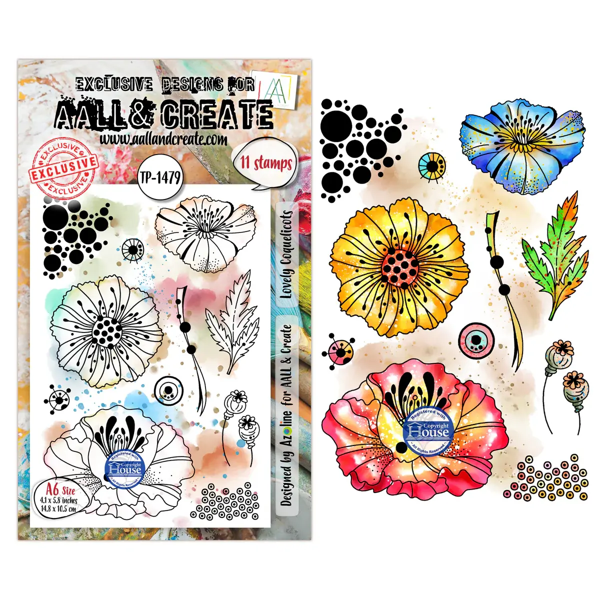 AALL & CREATE AALL & CREATE AZ LINE #1479 LOVELY COQUELICOTS A6 CLEAR STAMP SET
