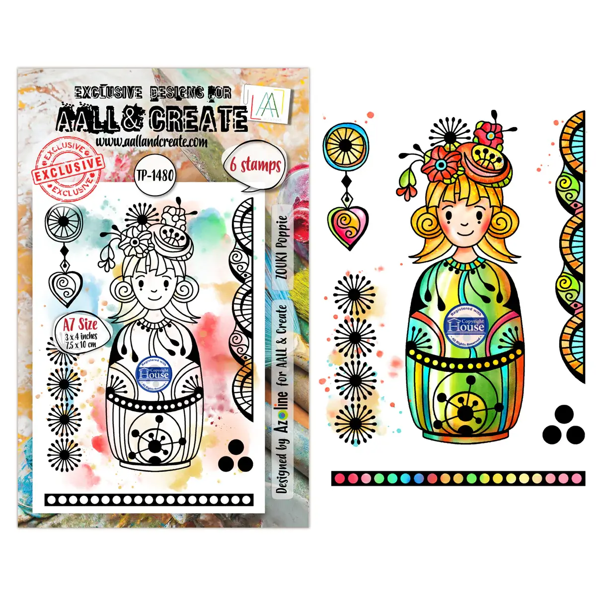 AALL & CREATE AALL & CREATE AZ LINE #1480 ZOUKI POPPIE A7 CLEAR STAMP SET