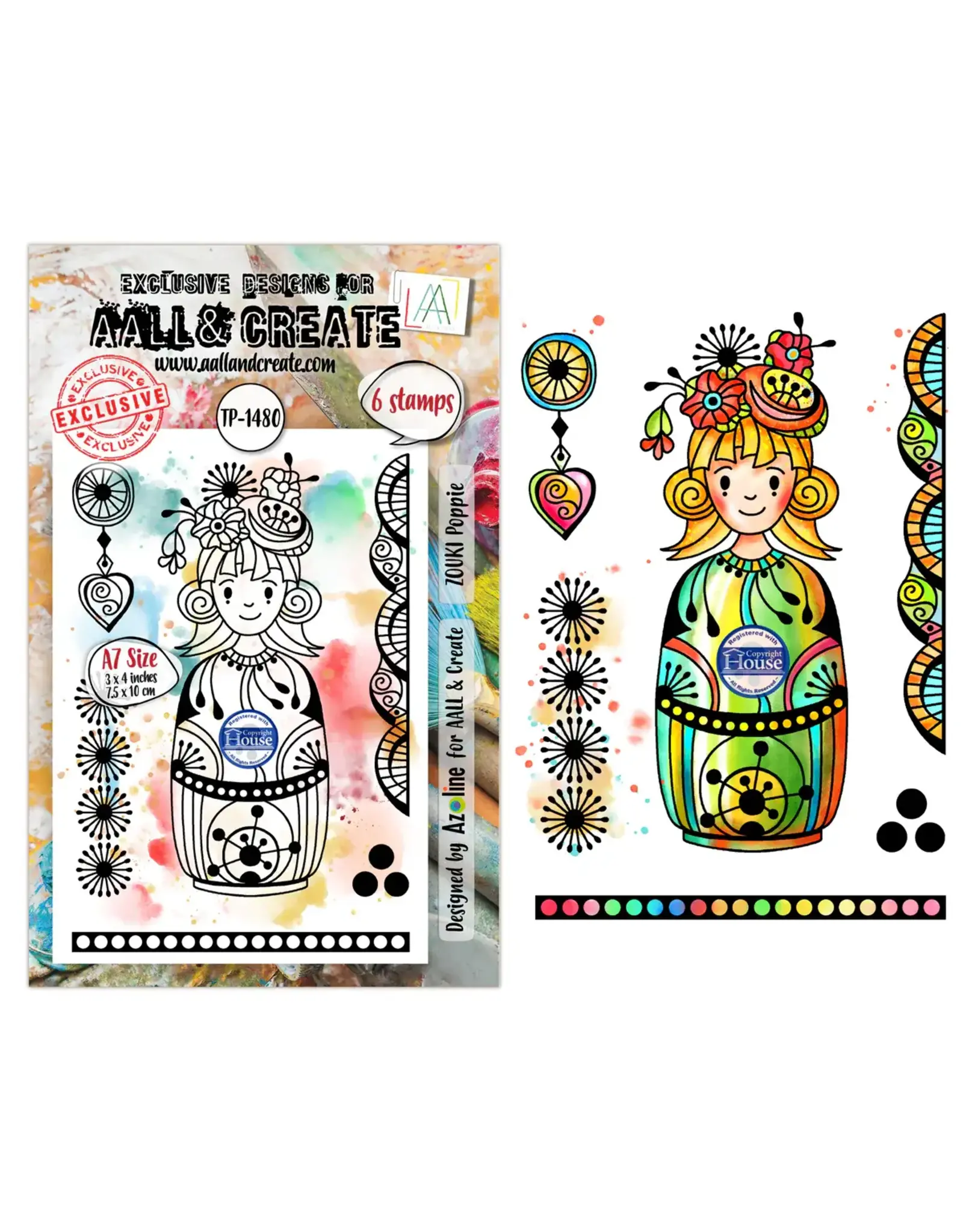 AALL & CREATE AALL & CREATE AZ LINE #1480 ZOUKI POPPIE A7 CLEAR STAMP SET