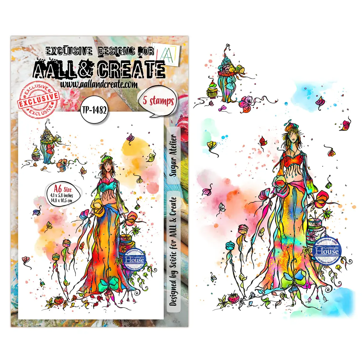 AALL & CREATE AALL & CREATE SOIZIC #1482 SUGAR ATELIER A6 CLEAR STAMP SET