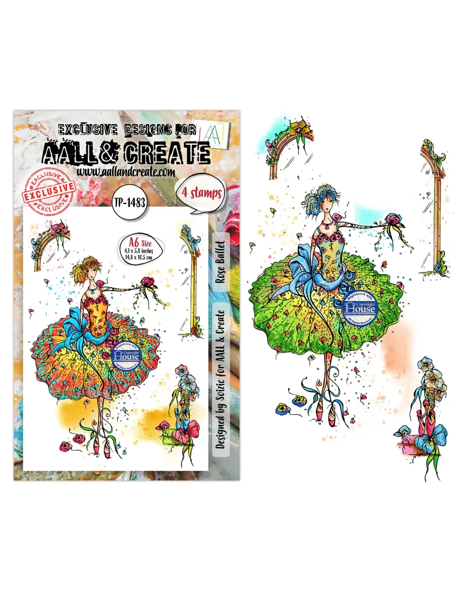 AALL & CREATE AALL & CREATE SOIZIC #1483 ROSE BALLET A6 CLEAR STAMP SET