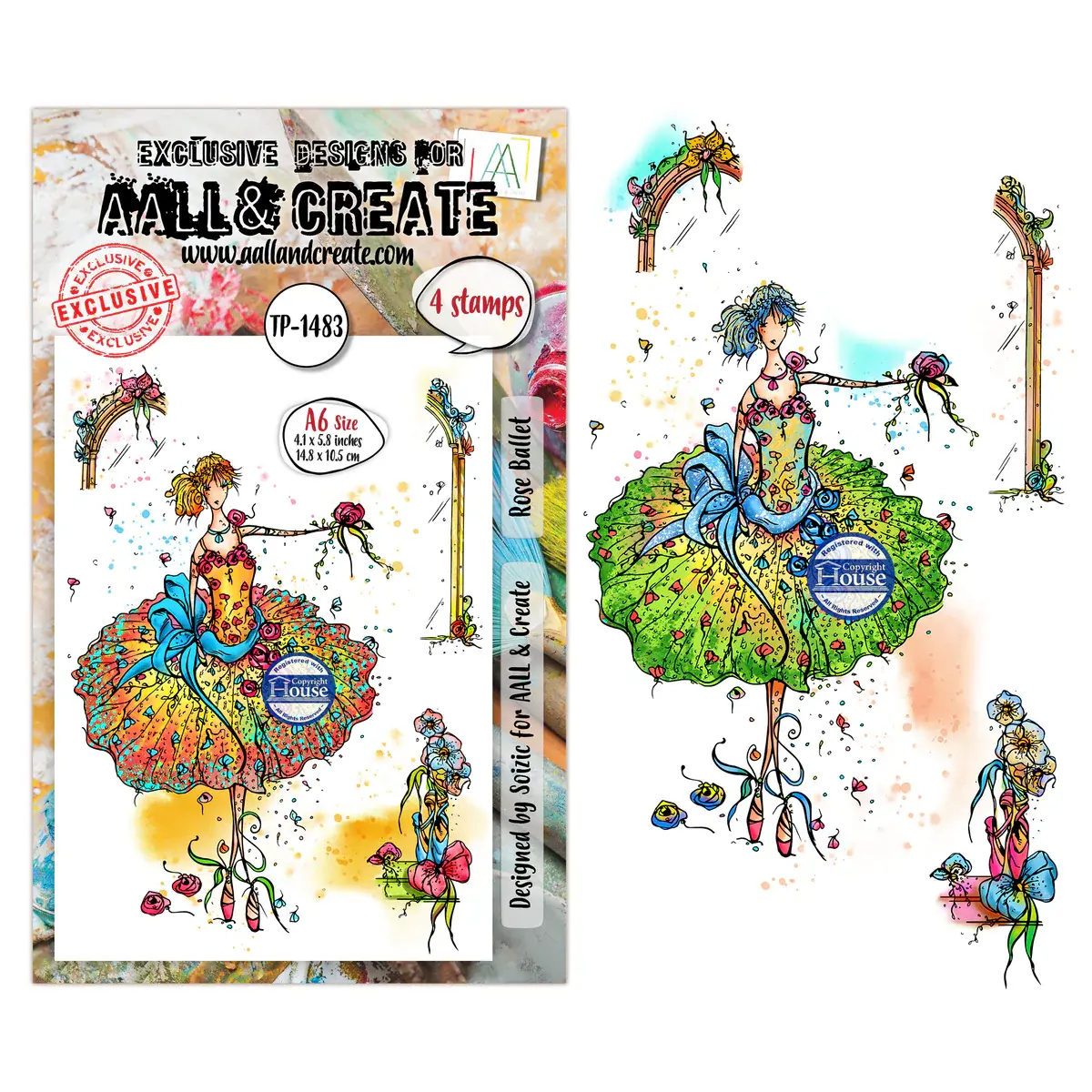 AALL & CREATE AALL & CREATE SOIZIC #1483 ROSE BALLET A6 CLEAR STAMP SET
