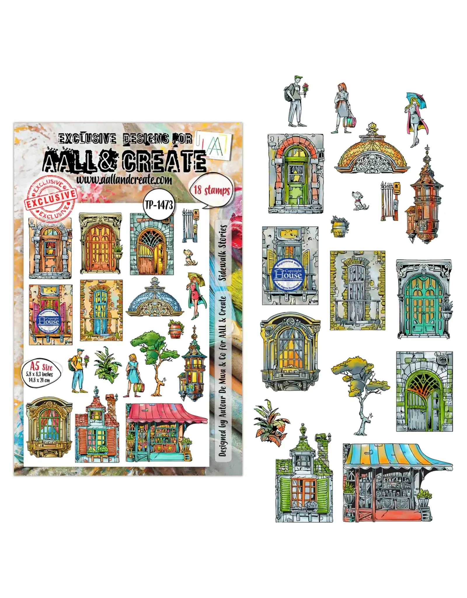 AALL & CREATE AALL & CREATE AUTOUR DE MWA #1473 SIDEWALK STORIES A5 CLEAR STAMP SET