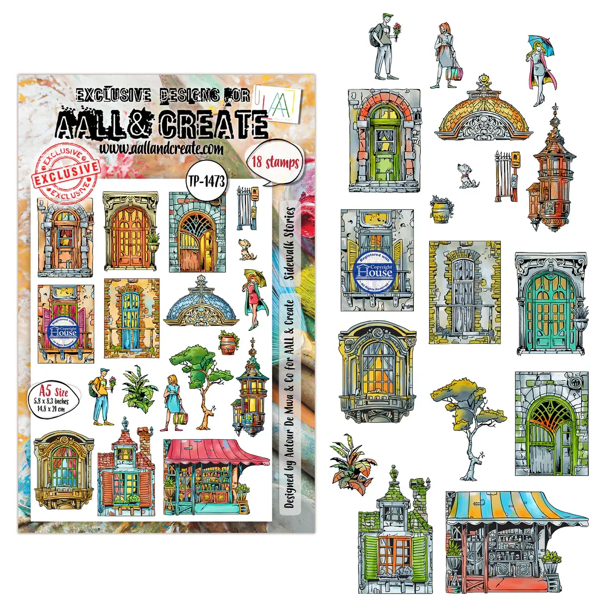 AALL & CREATE AALL & CREATE AUTOUR DE MWA #1473 SIDEWALK STORIES A5 CLEAR STAMP SET