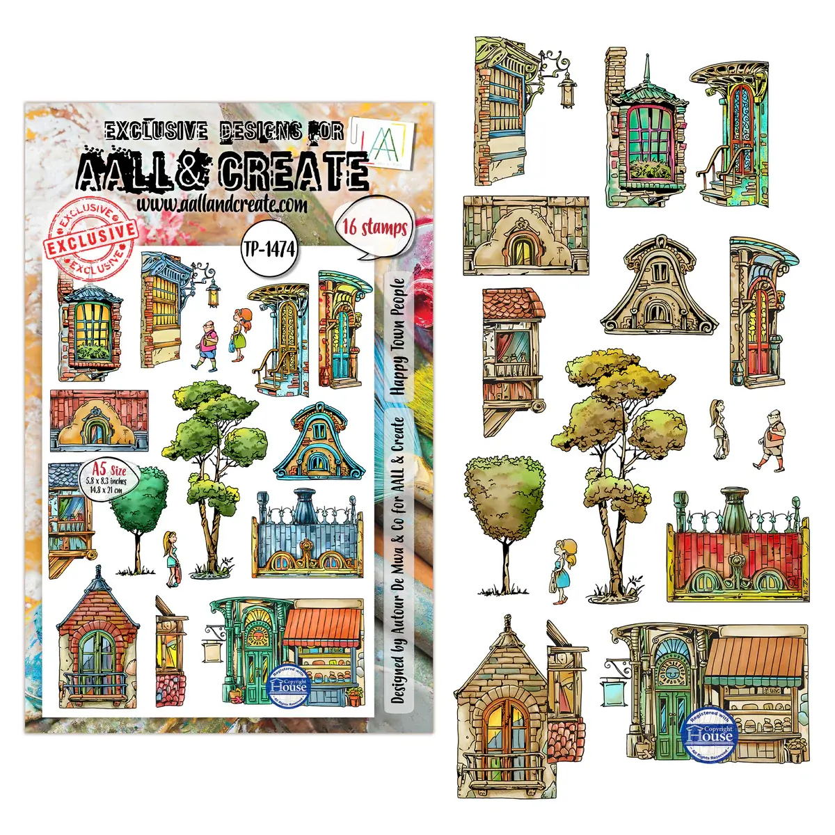 AALL & CREATE AALL & CREATE AUTOUR DE MWA #1474 HAPPY TOWN PEOPLE A5 CLEAR STAMP SET