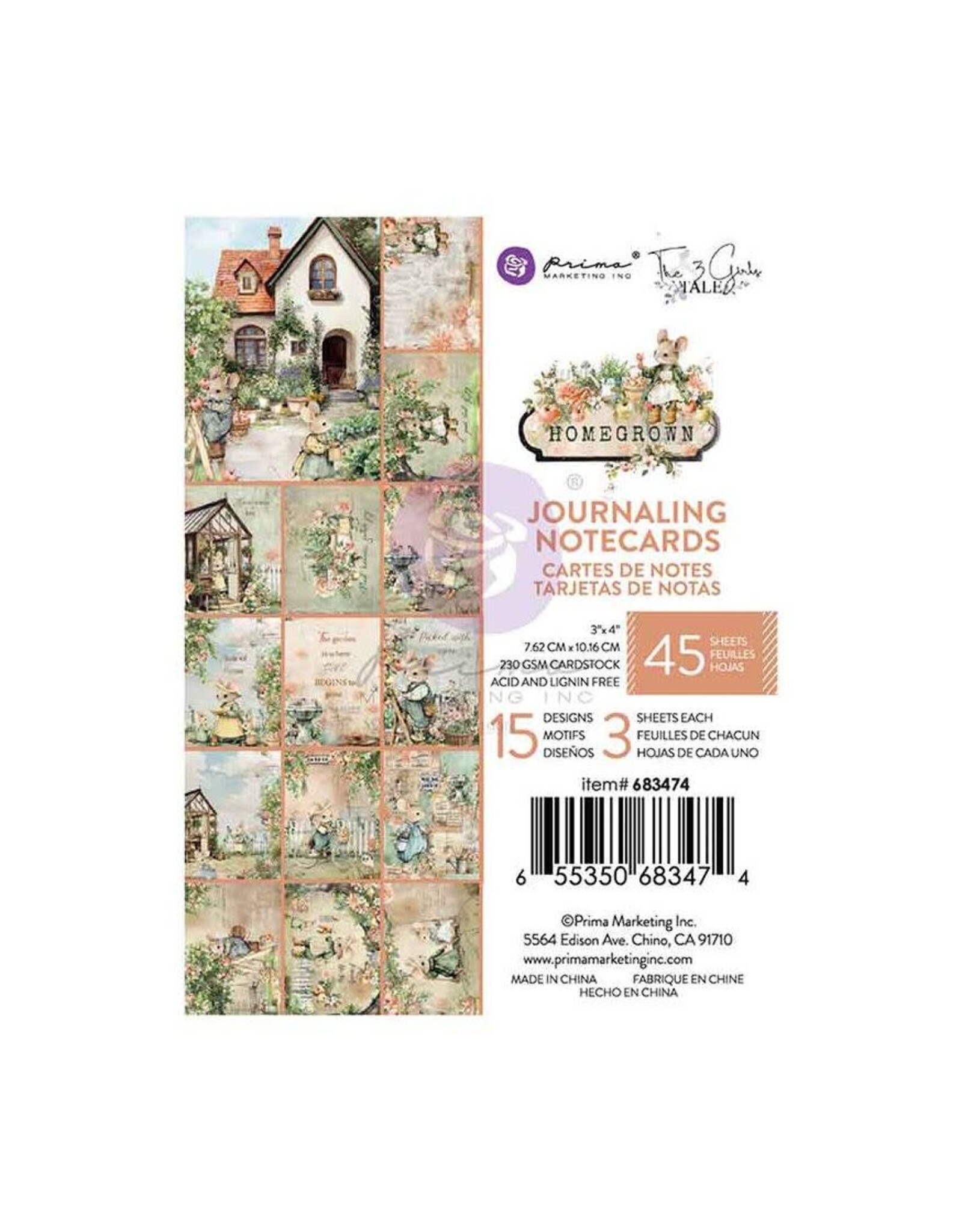 PRIMA PRIMA HOMEGROWN 3x4 JOURNALING NOTECARDS 45 SHEETS