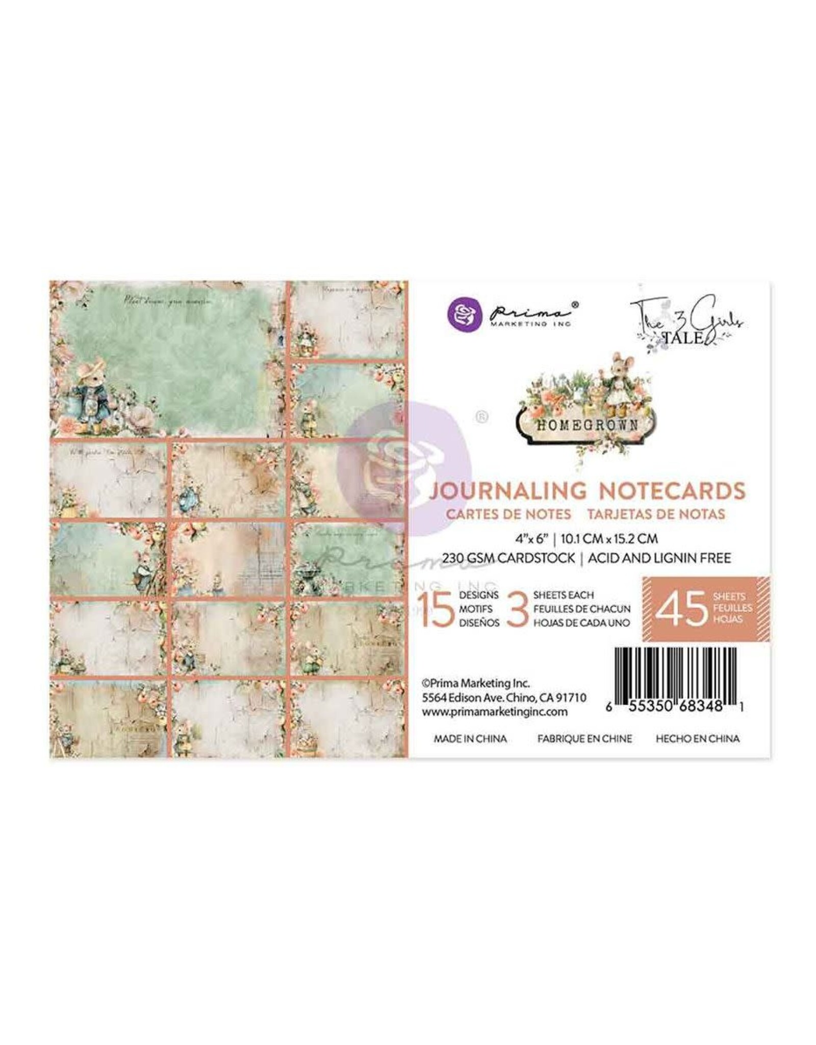 PRIMA PRIMA HOMEGROWN 4x6 JOURNALING NOTECARDS 45 SHEETS