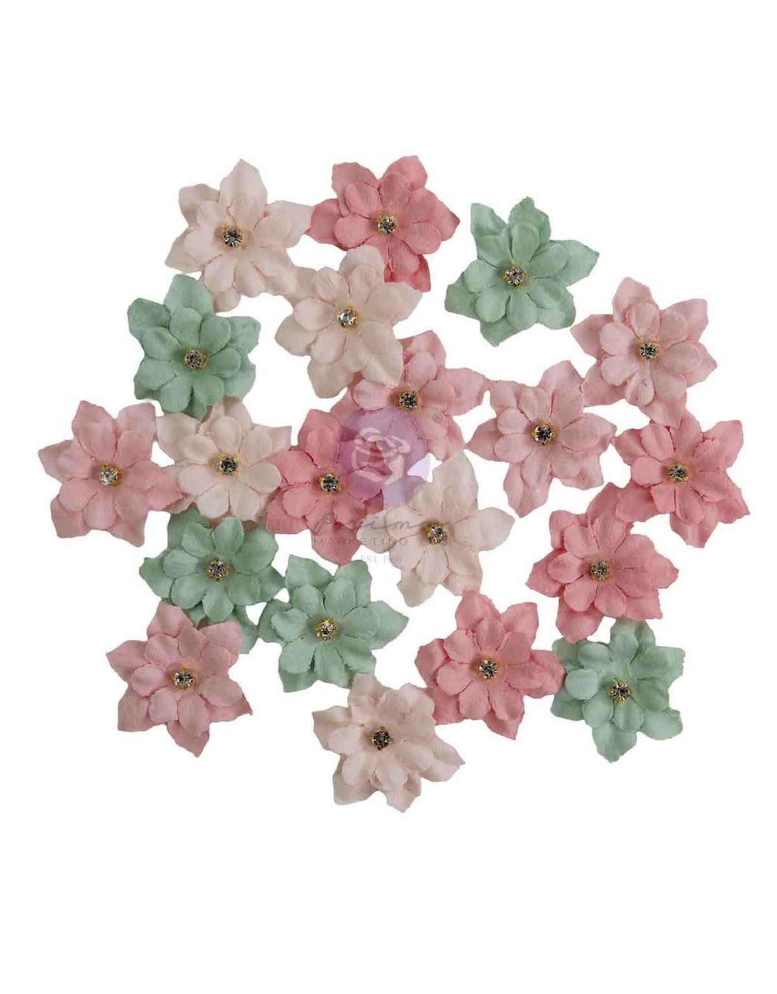 PRIMA PRIMA BUTTONS & KEEPSAKES DELICATE TRIMMINGS PAPER FLOWERS 20/PK