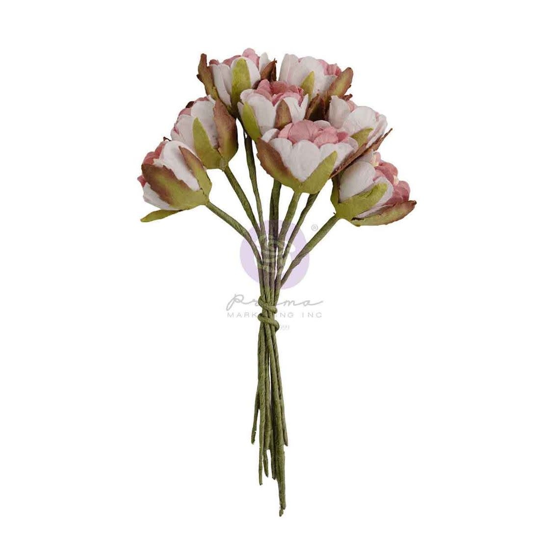 PRIMA PRIMA BUTTONS & KEEPSAKES TATTERED MILLINERY PAPER FLOWERS 8/PK