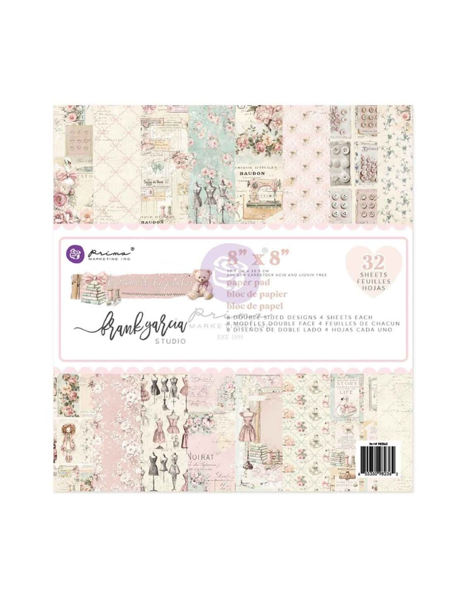 PRIMA PRIMA BUTTONS & KEEPSAKES 8x8 PAPER PAD 32 SHEETS