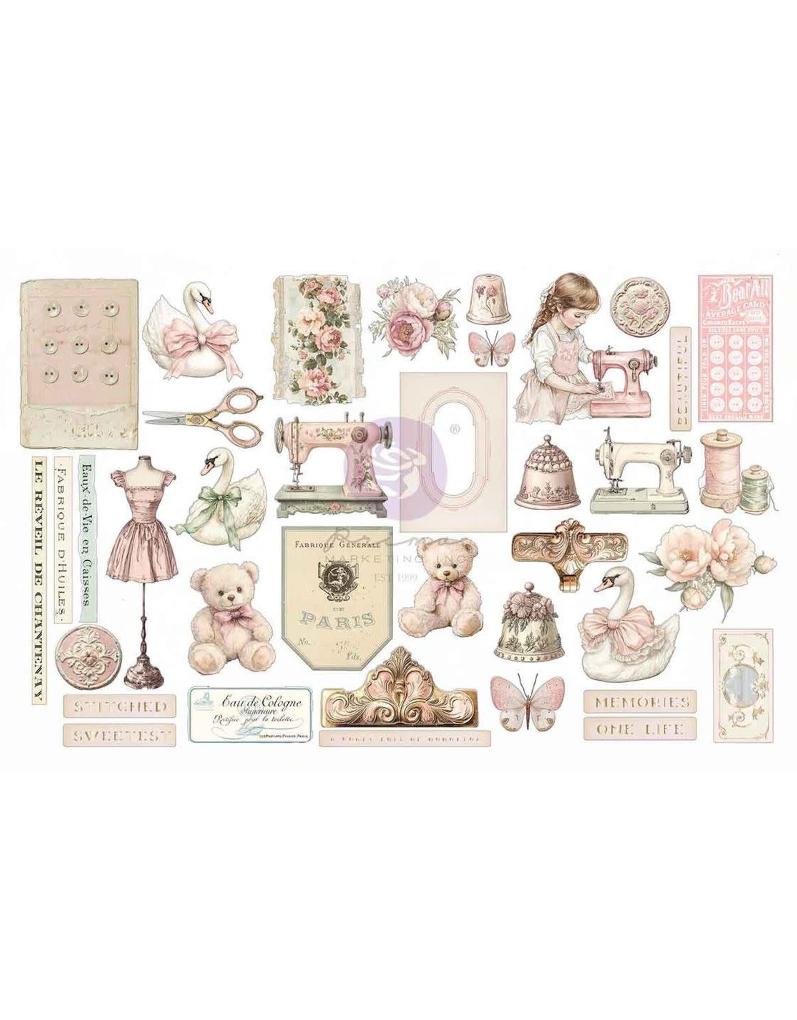 PRIMA PRIMA BUTTONS & KEEPSAKES STITCHED CLIPPINGS EPHEMERA