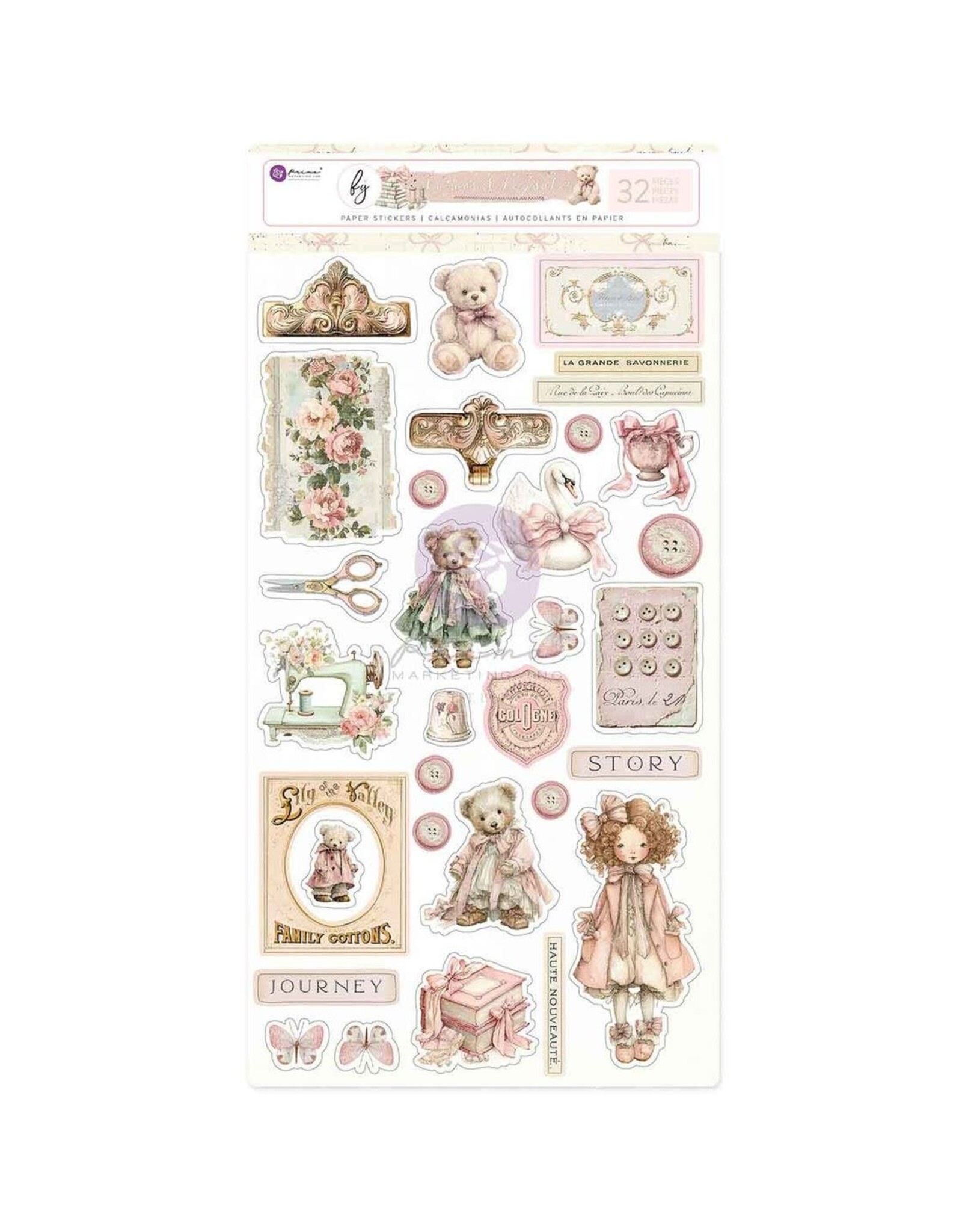 PRIMA PRIMA BUTTONS & KEEPSAKES STICKERS 32/PK