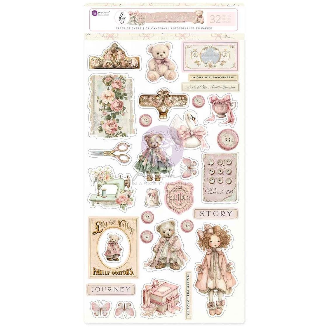 PRIMA PRIMA BUTTONS & KEEPSAKES STICKERS 32/PK