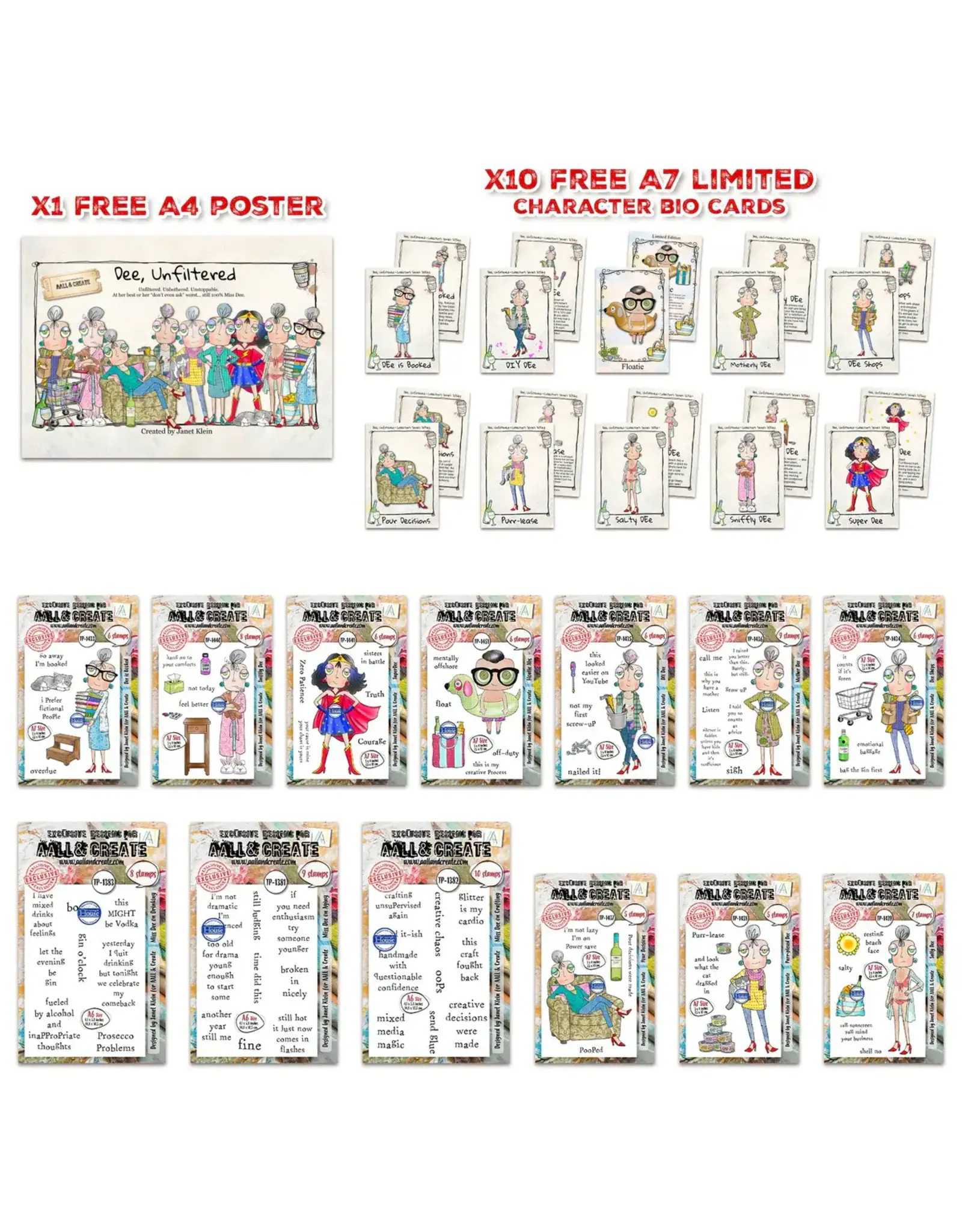 AALL & CREATE AALL & CREATE JANET KLEIN MISS DEE STAMP BUNDLE