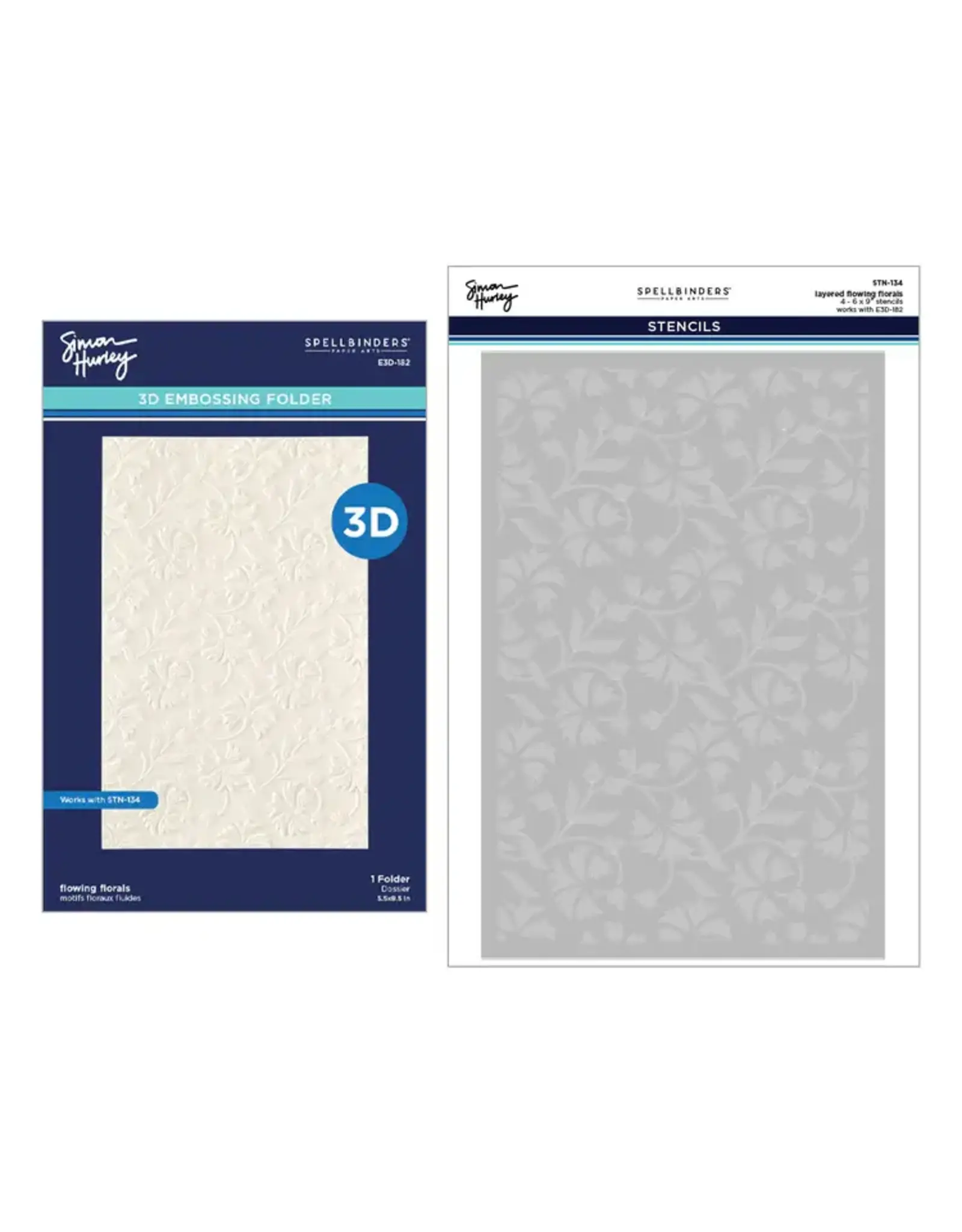SPELLBINDERS SPELLBINDERS SIMON HURLEY FLOWING FLORALS 3D EMBOSSING FOLDER AND STENCIL