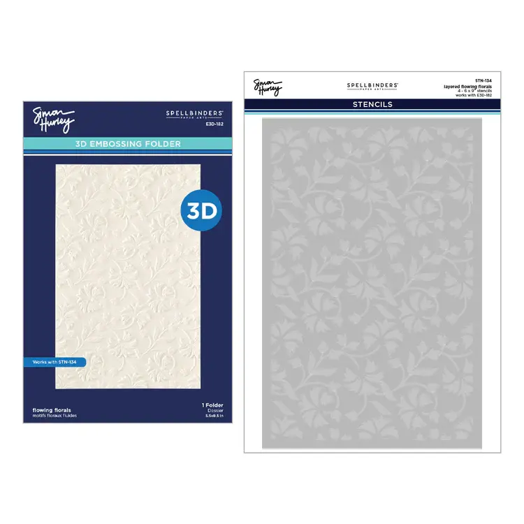 SPELLBINDERS SPELLBINDERS SIMON HURLEY FLOWING FLORALS 3D EMBOSSING FOLDER AND STENCIL