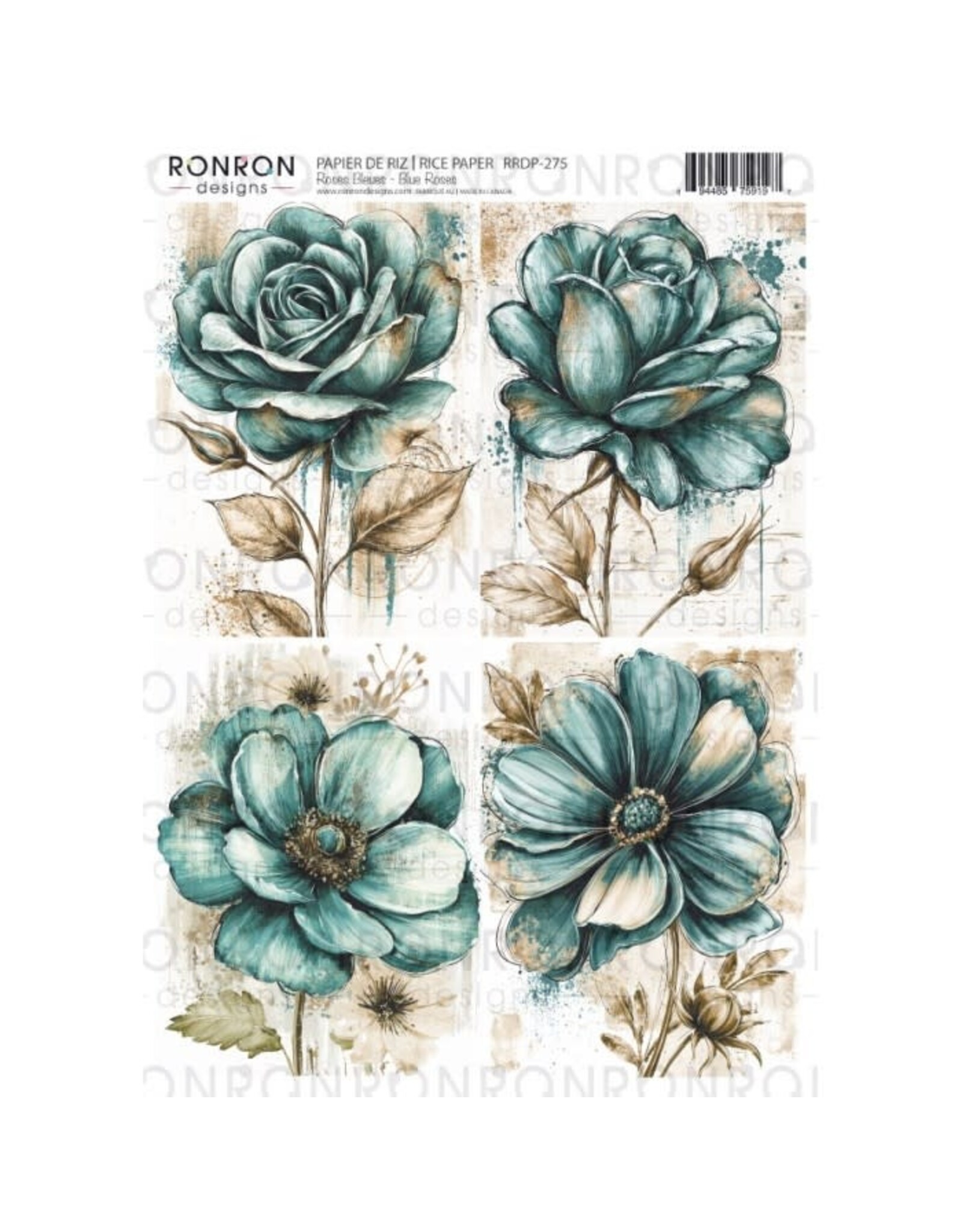 RONRON DESIGNS RONRON DESIGNS ROSES BLEUES RICE PAPER