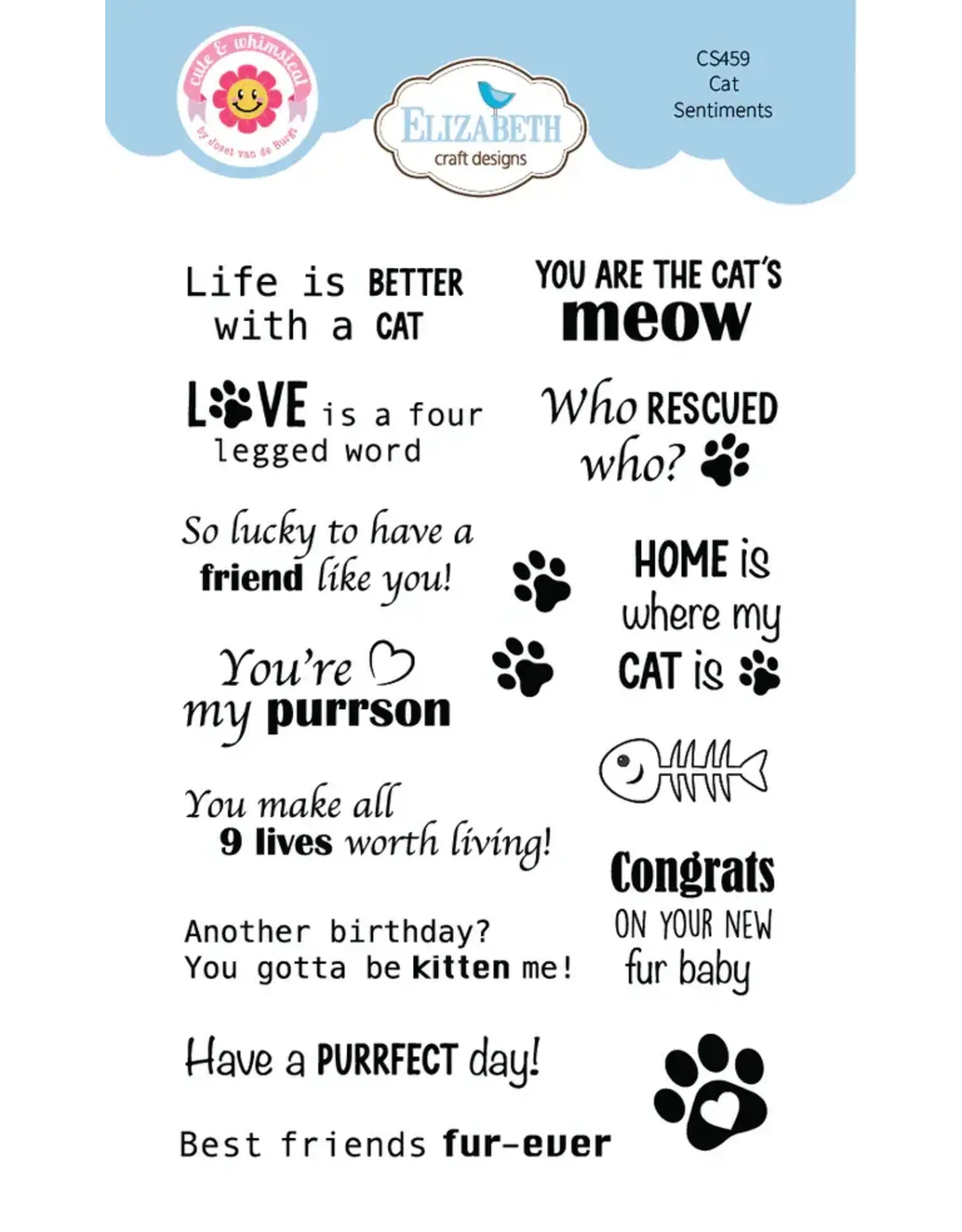 ELIZABETH CRAFT DESIGNS ELIZABETH CRAFT DESIGNS CUTE & WHIMSICAL CATS SENTIMENTS CLEAR STAMP SET