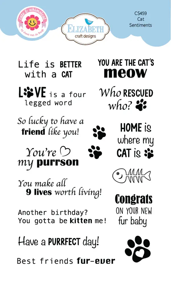 ELIZABETH CRAFT DESIGNS ELIZABETH CRAFT DESIGNS CUTE & WHIMSICAL CATS SENTIMENTS CLEAR STAMP SET