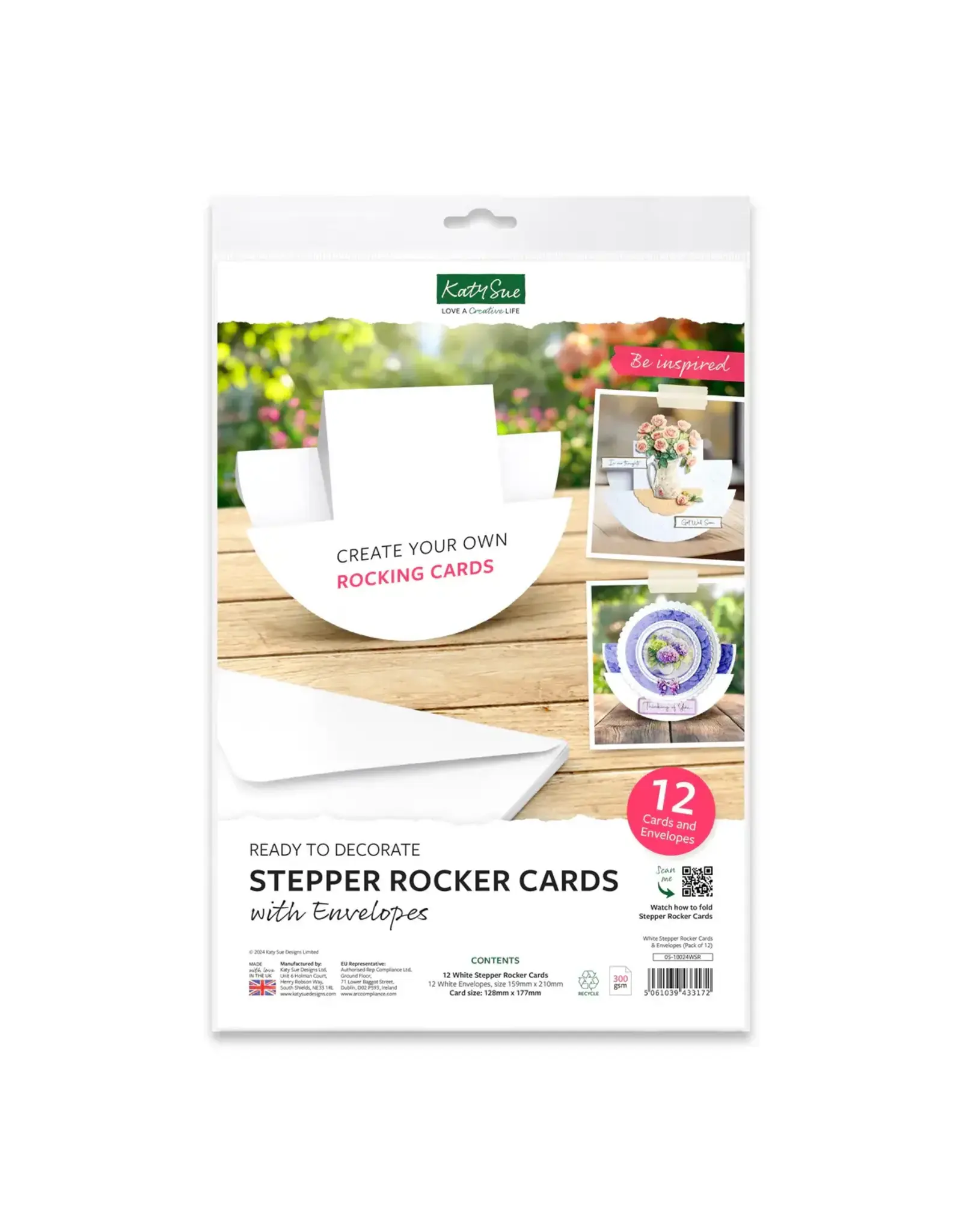 KATY SUE KATY SUE WHITE STEPPER ROCKER CARDS & ENVELOPES 12/PK