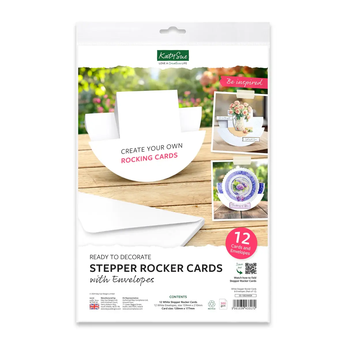 KATY SUE WHITE STEPPER ROCKER CARDS & ENVELOPES 12/PK