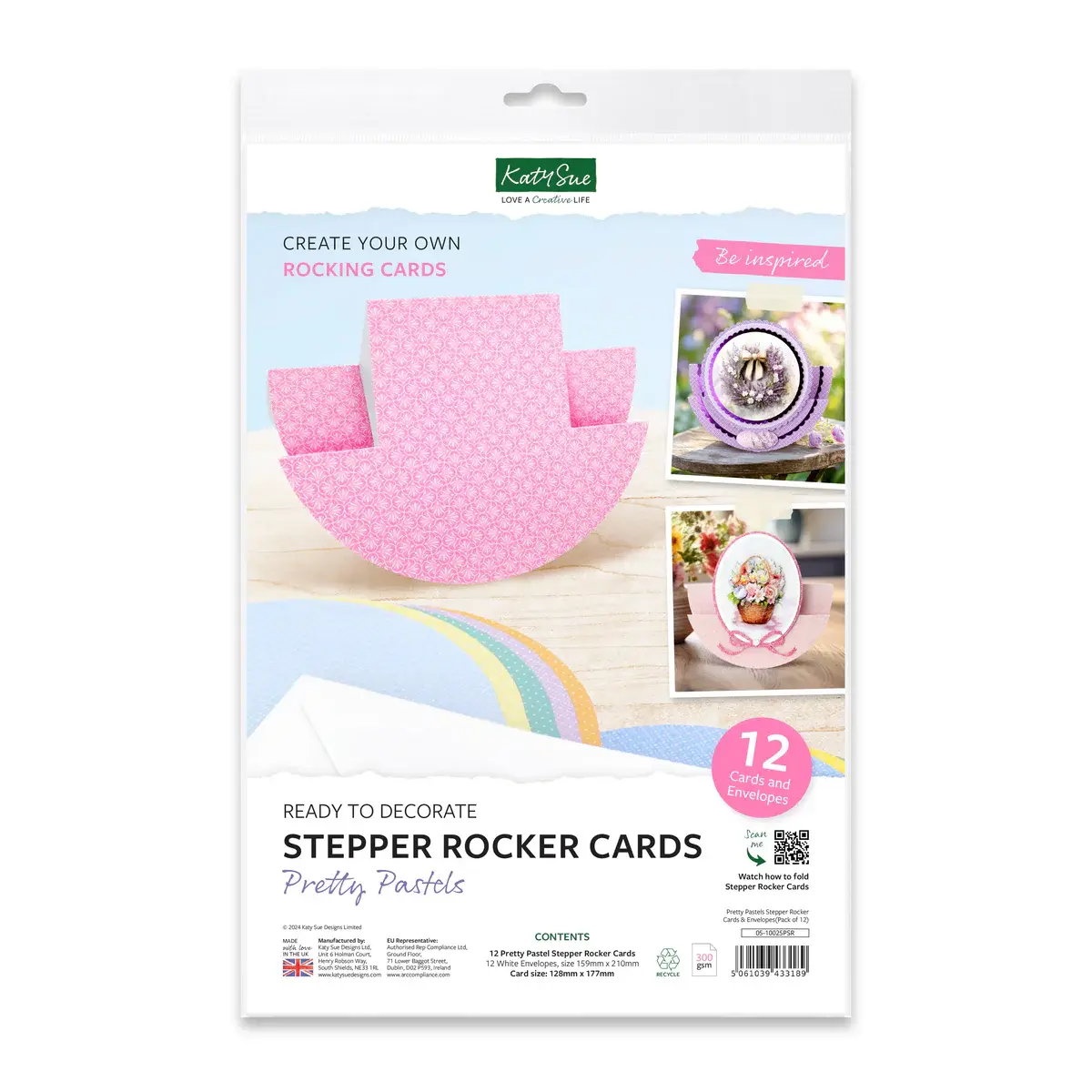 KATY SUE PRETTY PASTELS STEPPER ROCKER CARDS & ENVELOPES 12/PK
