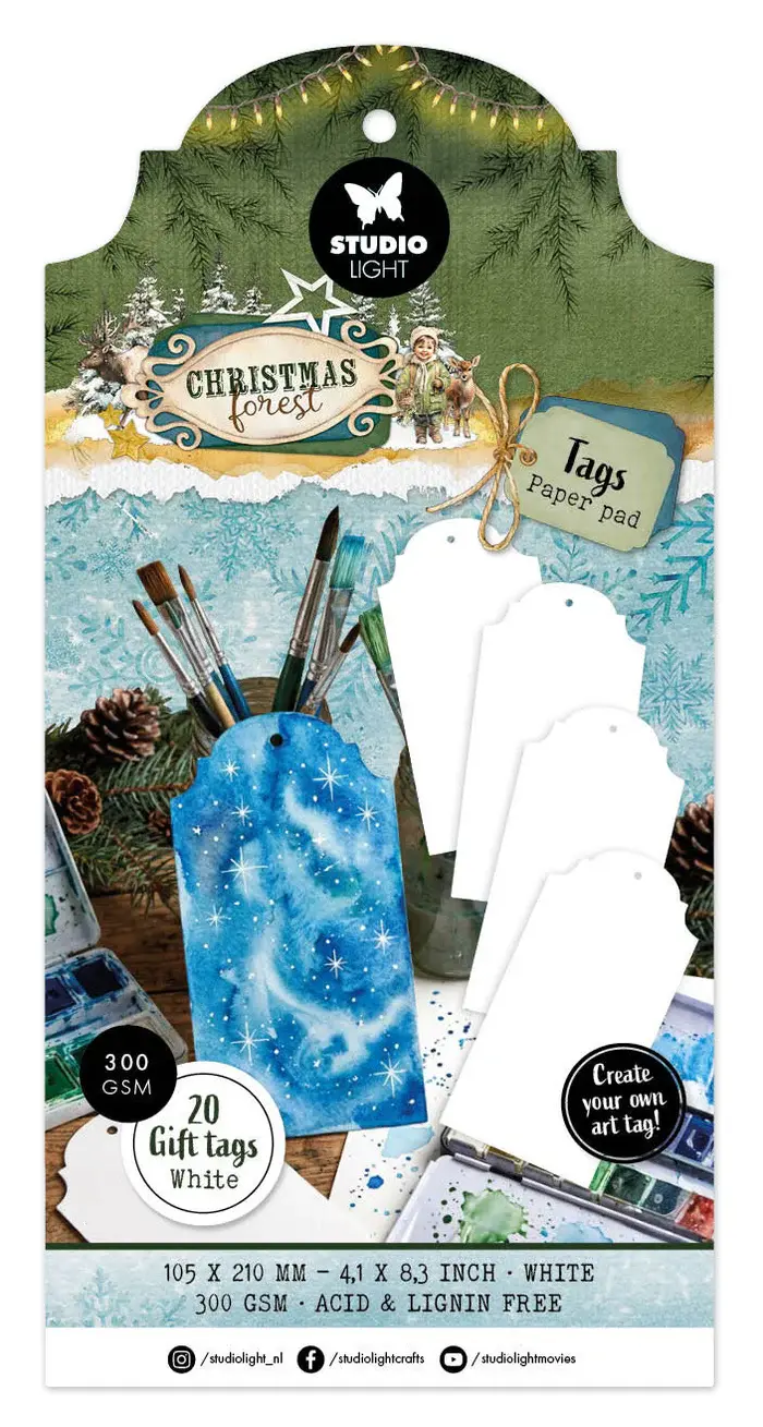 STUDIOLIGHT STUDIOLIGHT CHRISTMAS FOREST WHITE TAGS PAPER PAD 20 SHEETS