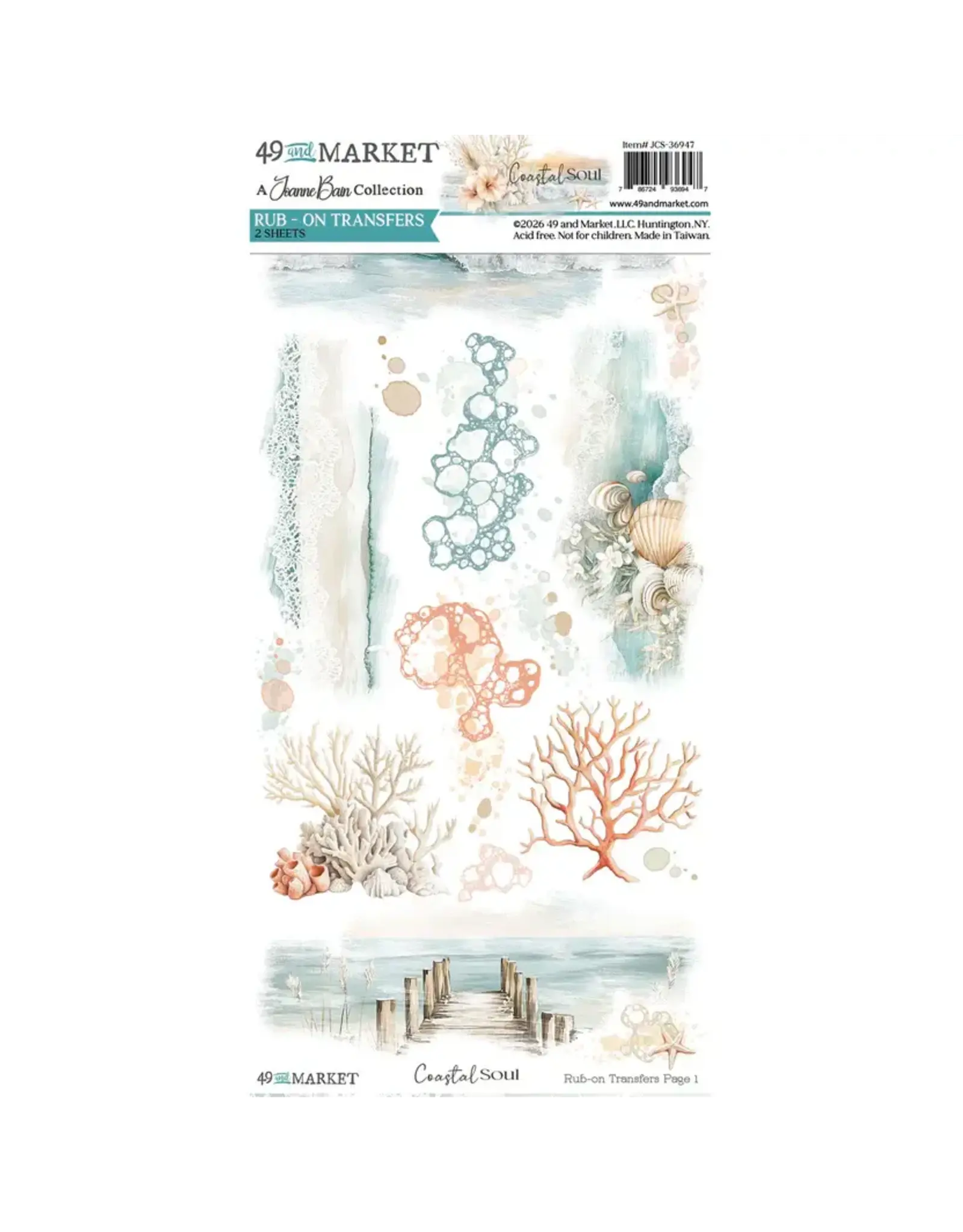 49 AND MARKET 49 AND MARKET COASTAL SOUL 6x12 RUB-ON TRANSFER SET 2/PK