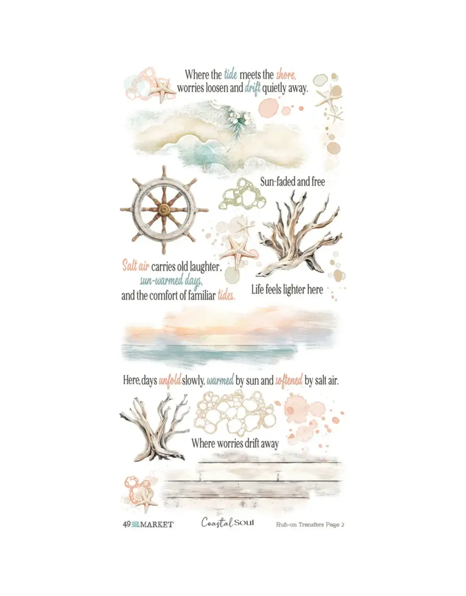 49 AND MARKET 49 AND MARKET COASTAL SOUL 6x12 RUB-ON TRANSFER SET 2/PK