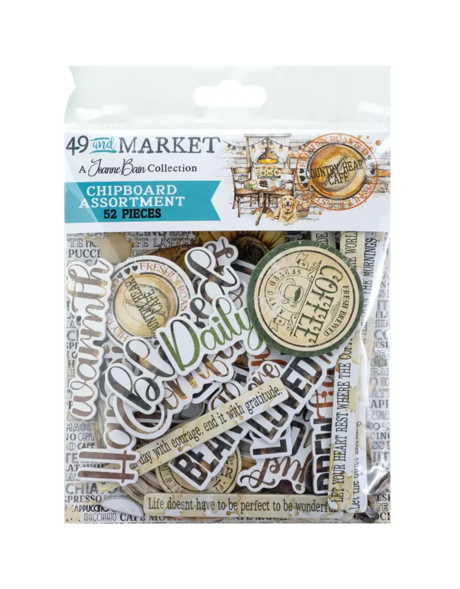 49 AND MARKET 49 AND MARKET COUNTRY HEART CAFE CHIPBOARD SET 52 PIECES