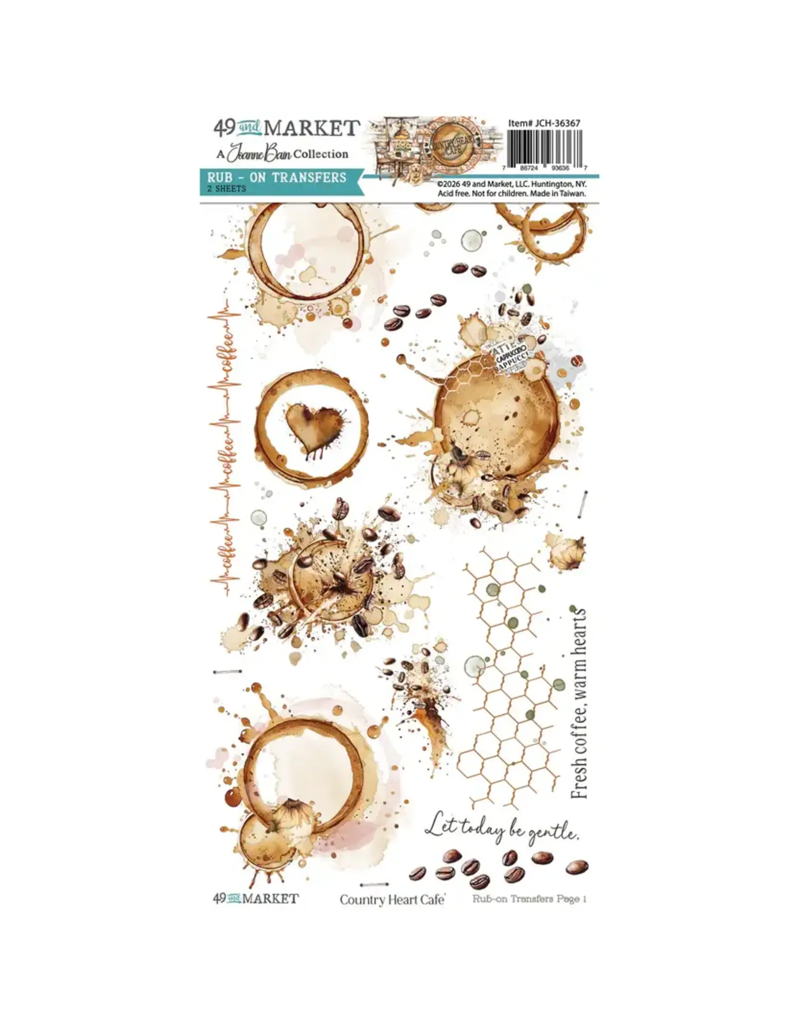 49 AND MARKET 49 AND MARKET COUNTRY HEART CAFE 6x12 RUB-ON TRANSFER SET 2/PK