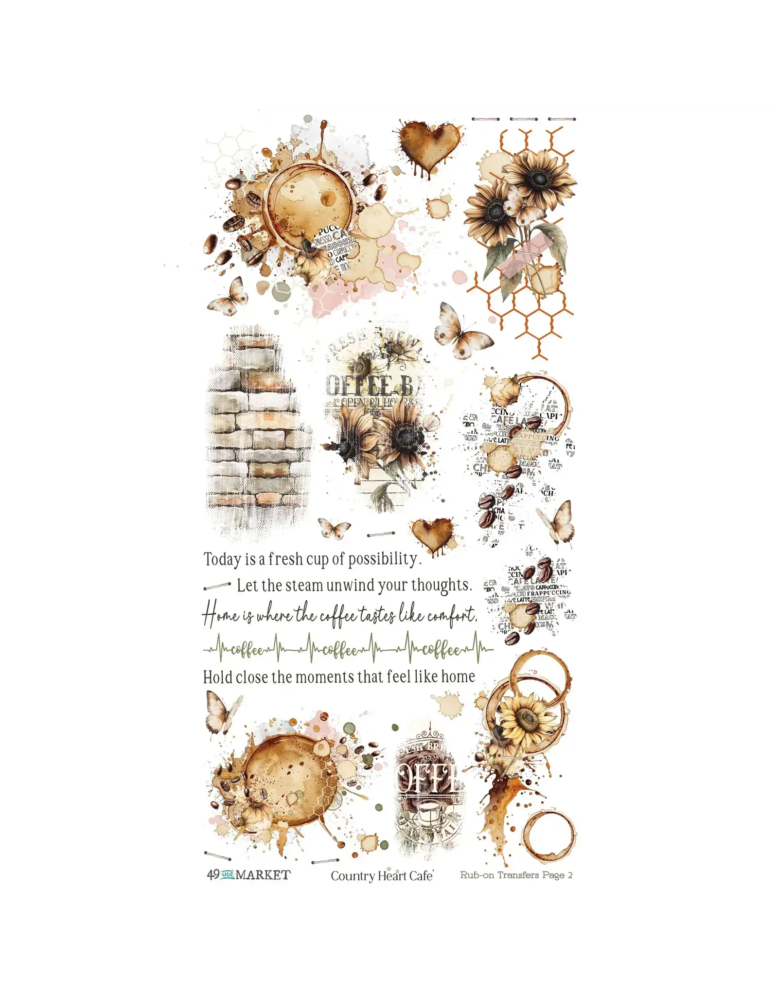 49 AND MARKET 49 AND MARKET COUNTRY HEART CAFE 6x12 RUB-ON TRANSFER SET 2/PK