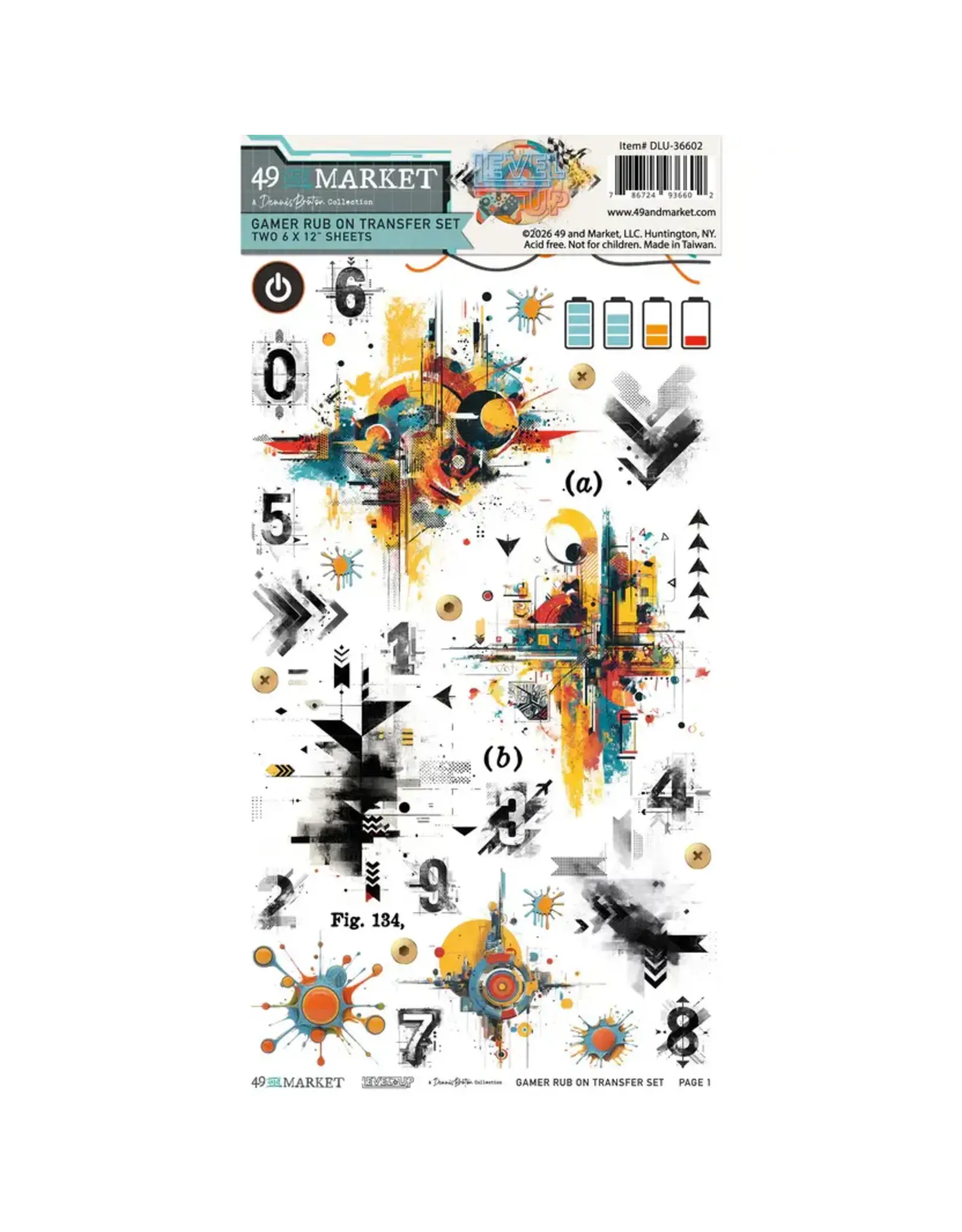 49 AND MARKET 49 AND MARKET LEVEL UP GAMER 6x12 RUB-ON TRANSFER SET 2/PK
