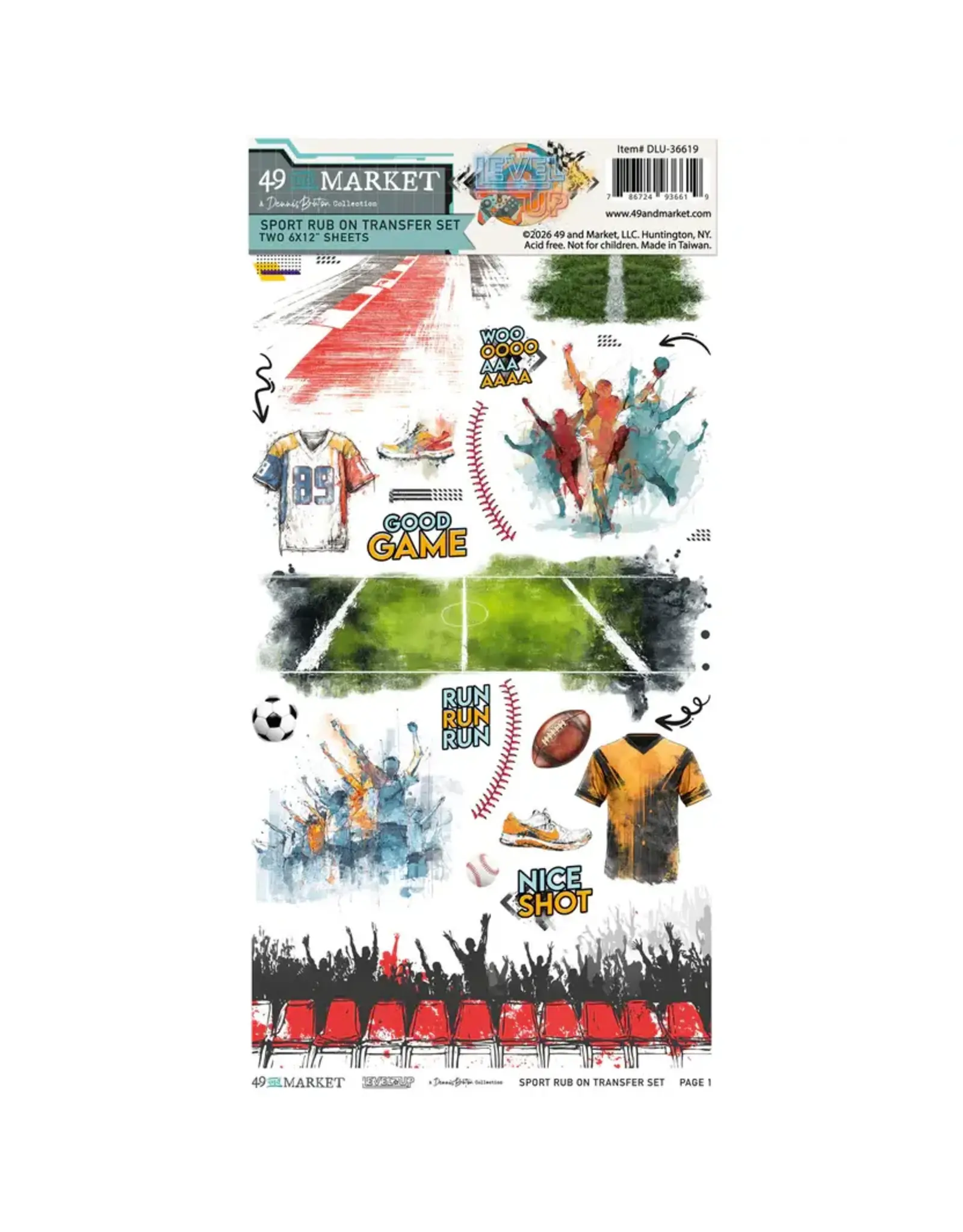 49 AND MARKET 49 AND MARKET LEVEL UP SPORTS 6x12 RUB-ON TRANSFER SET 2/PK