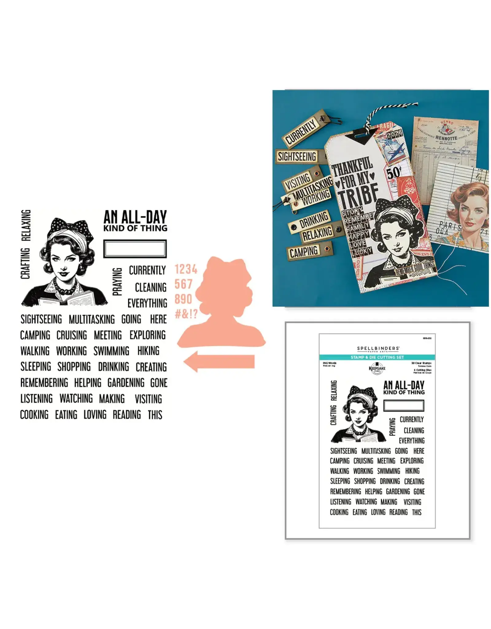 SPELLBINDERS SPELLBINDERS ESTHER GLAS ING WORDS CLEAR STAMP AND DIE BUNDLE
