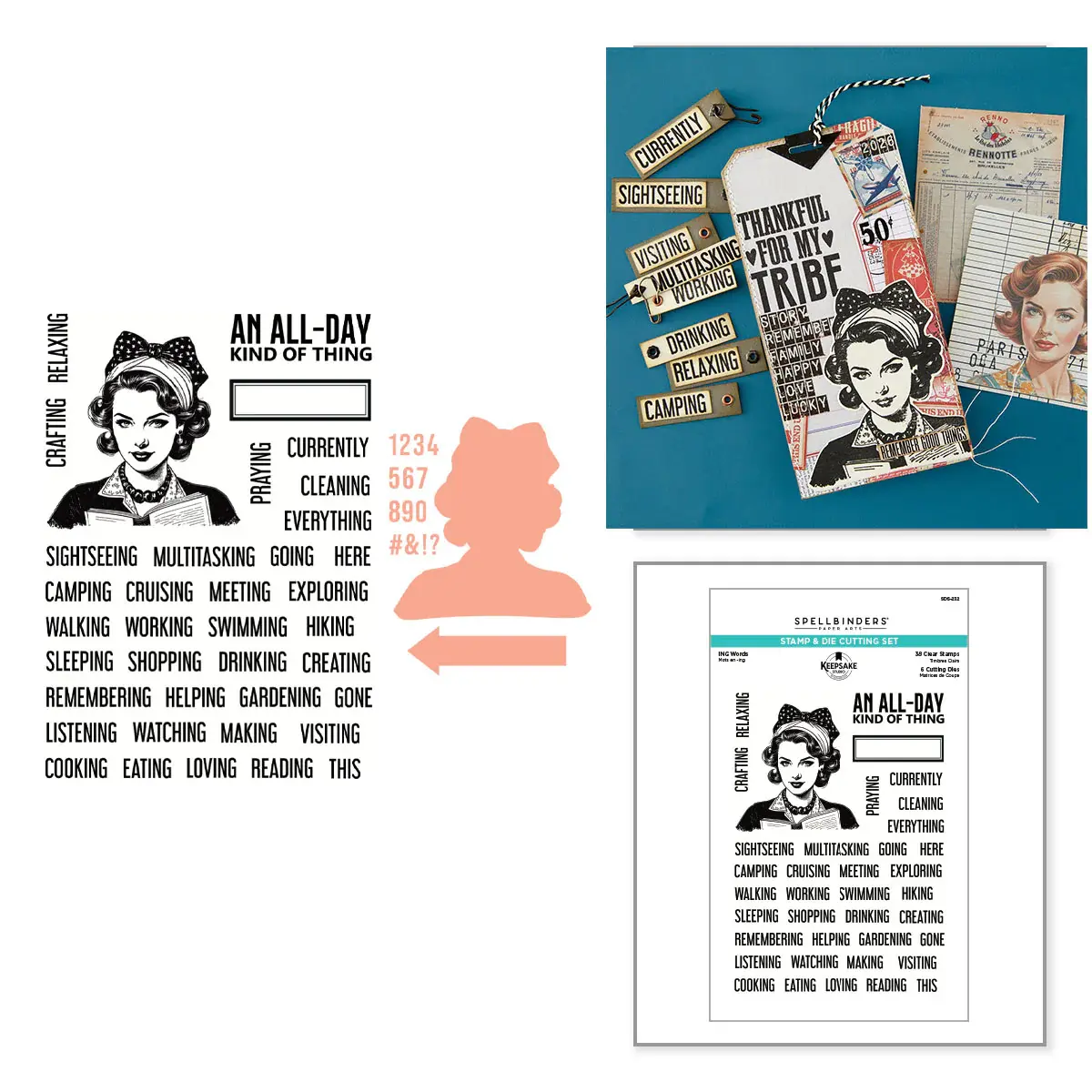 SPELLBINDERS SPELLBINDERS ESTHER GLAS ING WORDS CLEAR STAMP AND DIE BUNDLE