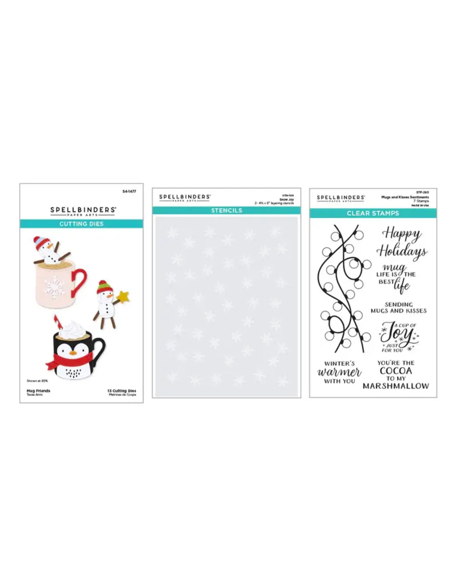 SPELLBINDERS SPELLBINDERS MERRY MUGS AND KISSES CLEAR STAMP, DIE & STENCIL SET BUNDLE