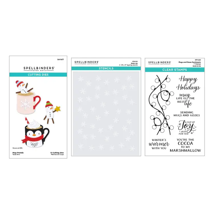 SPELLBINDERS SPELLBINDERS MERRY MUGS AND KISSES CLEAR STAMP, DIE & STENCIL SET BUNDLE