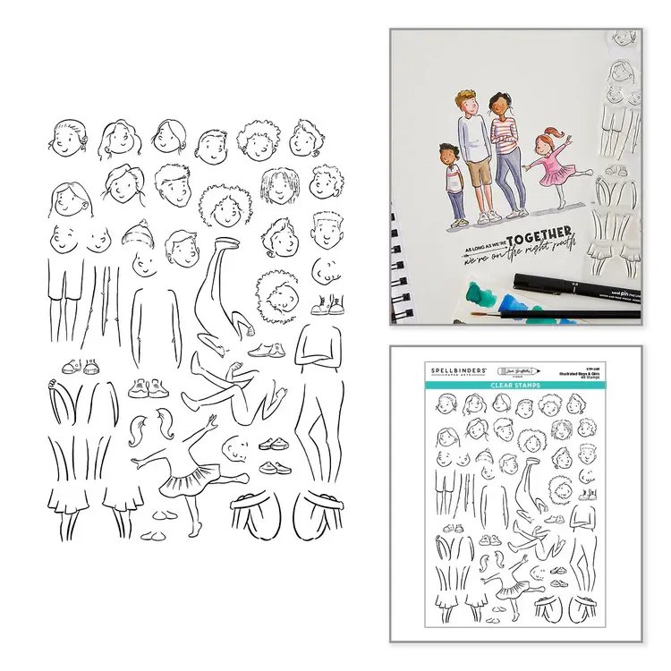SPELLBINDERS SPELLBINDERS JOSH GRIFFITHS STUDIO ILLUSTRATED BOYS & GIRLS CLEAR STAMP SET