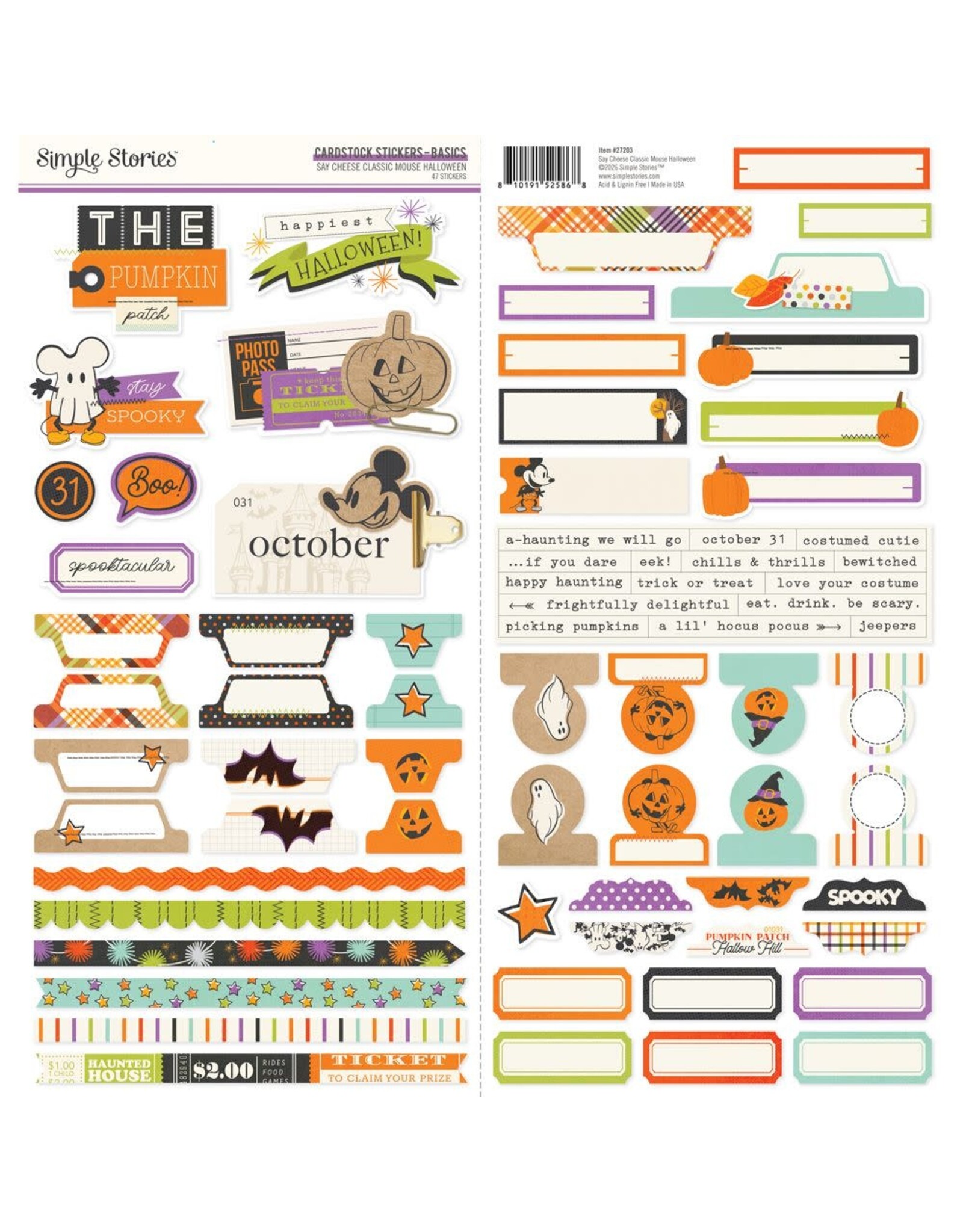 SIMPLE STORIES SIMPLE STORIES SAY CHEESE HALLOWEEN 12x12 CARDSTOCK STICKERS