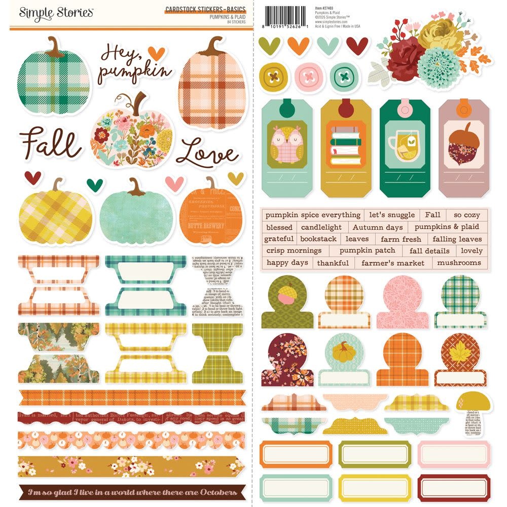 SIMPLE STORIES SIMPLE STORIES PUMPKINS & PLAID 12x12 CARDSTOCK STICKERS