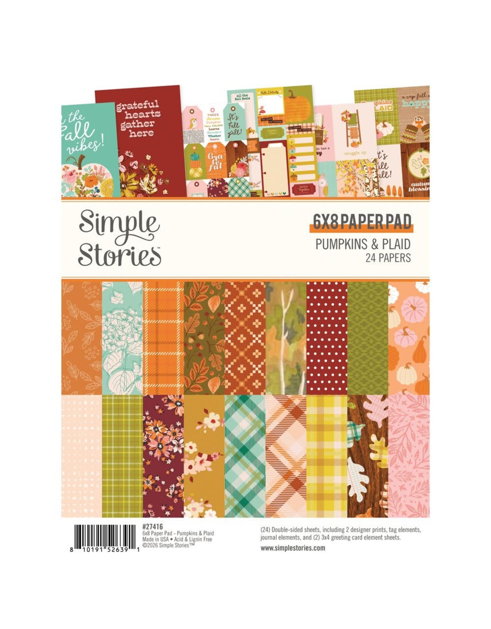 SIMPLE STORIES SIMPLE STORIES PUMPKINS & PLAID 6x8 PAPER PAD 24 SHEETS