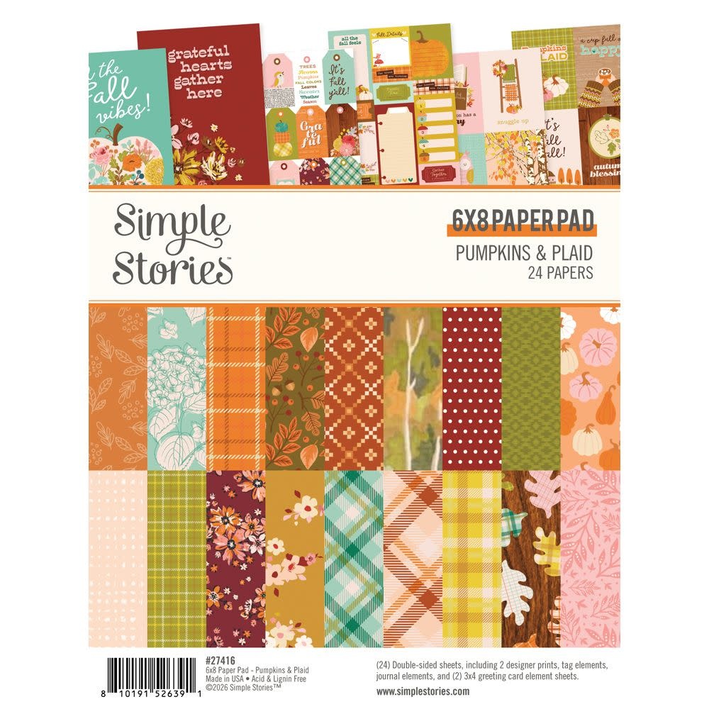 SIMPLE STORIES SIMPLE STORIES PUMPKINS & PLAID 6x8 PAPER PAD 24 SHEETS