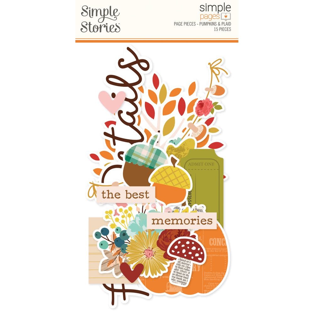 SIMPLE STORIES SIMPLE STORIES SIMPLE PAGES PUMPKINS & PLAID PAGE PIECES 15/PK