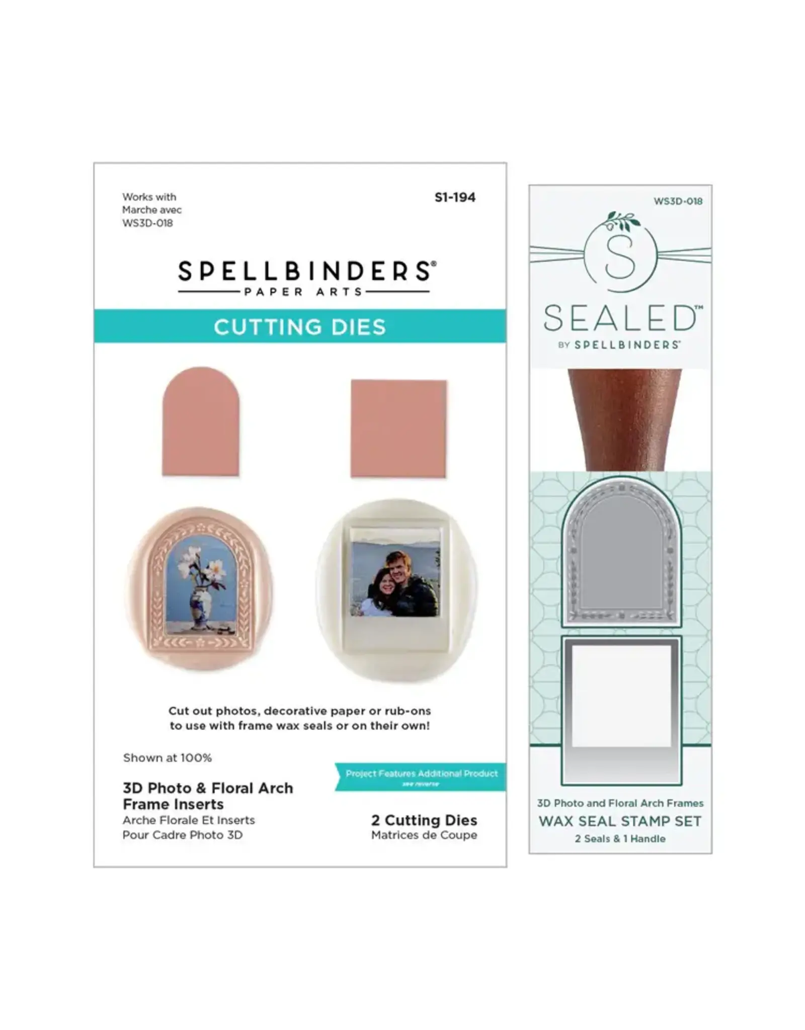SPELLBINDERS SPELLBINDERS 3D PHOTO & FLORAL ARCH FRAMES WAX SEAL STAMP AND DIE BUNDLE